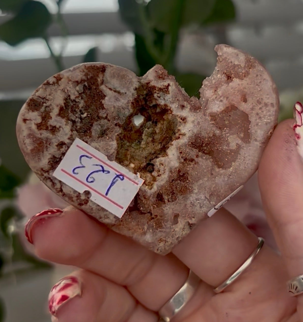 pink amethyst heart - comes with stand