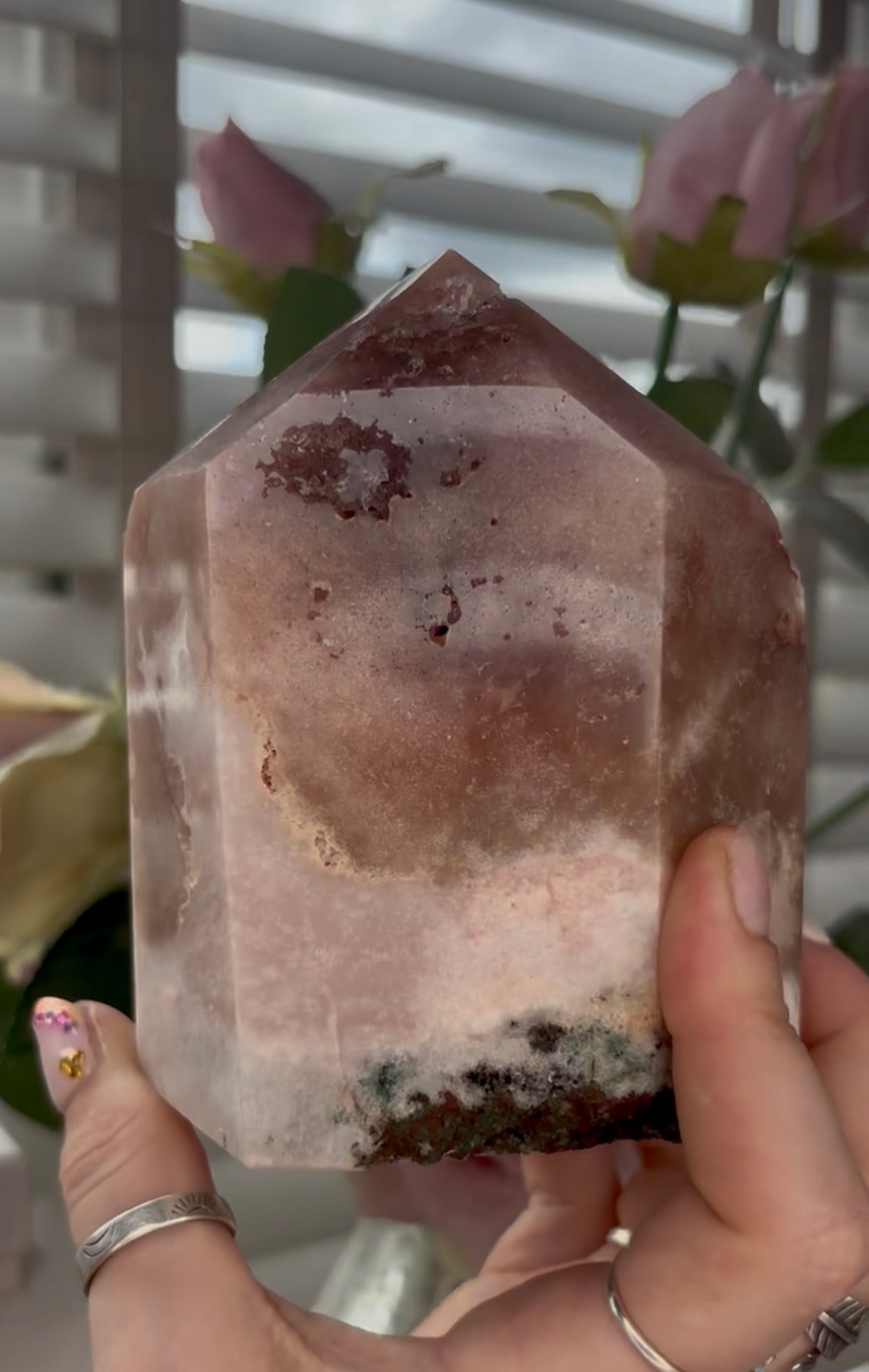 Pretty, high grade, Pink amethyst tower with gorgeous Druzy in burnt orange tones