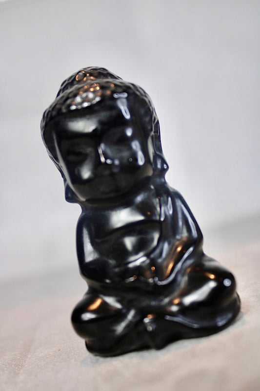 Black obsidian, Buddha carving 8cm(H)