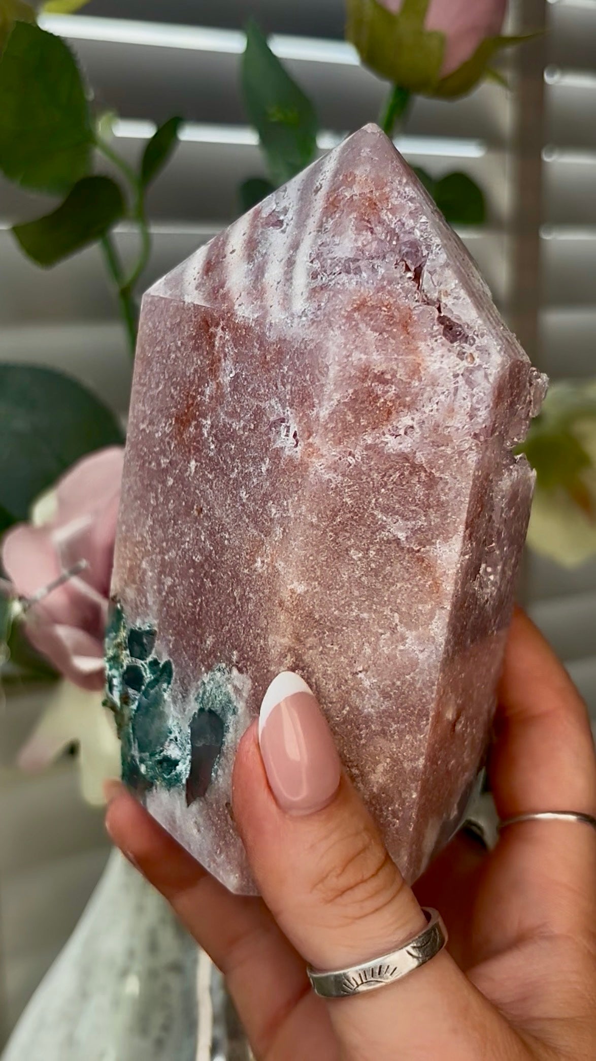 Beautiful, hq, druzy, chunky Pink amethyst tower 12.7cm(h) by 8.2cm(w)