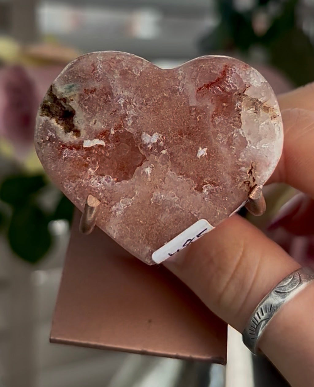 mini pink amethyst heart  - comes with stand