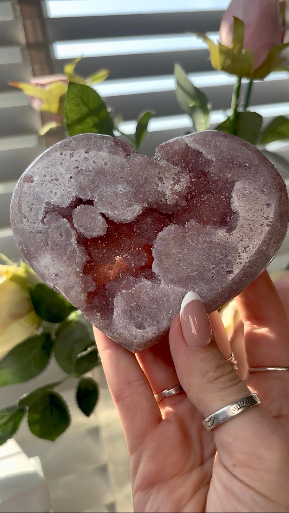 Gorgeous,  pink amethyst heart- comes with stand