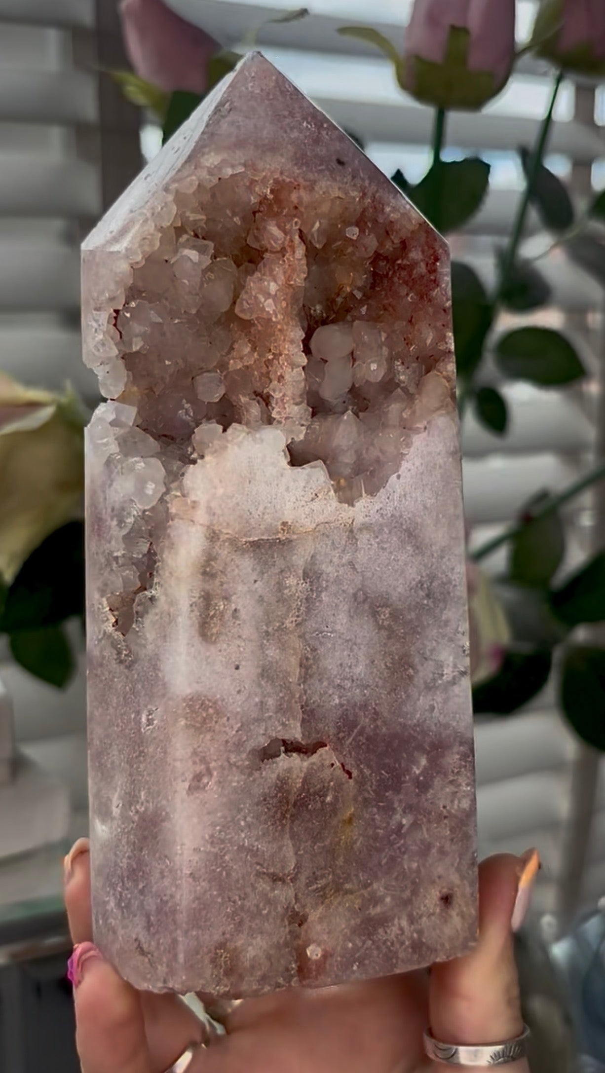 Beautiful, large, Pink amethyst tower
