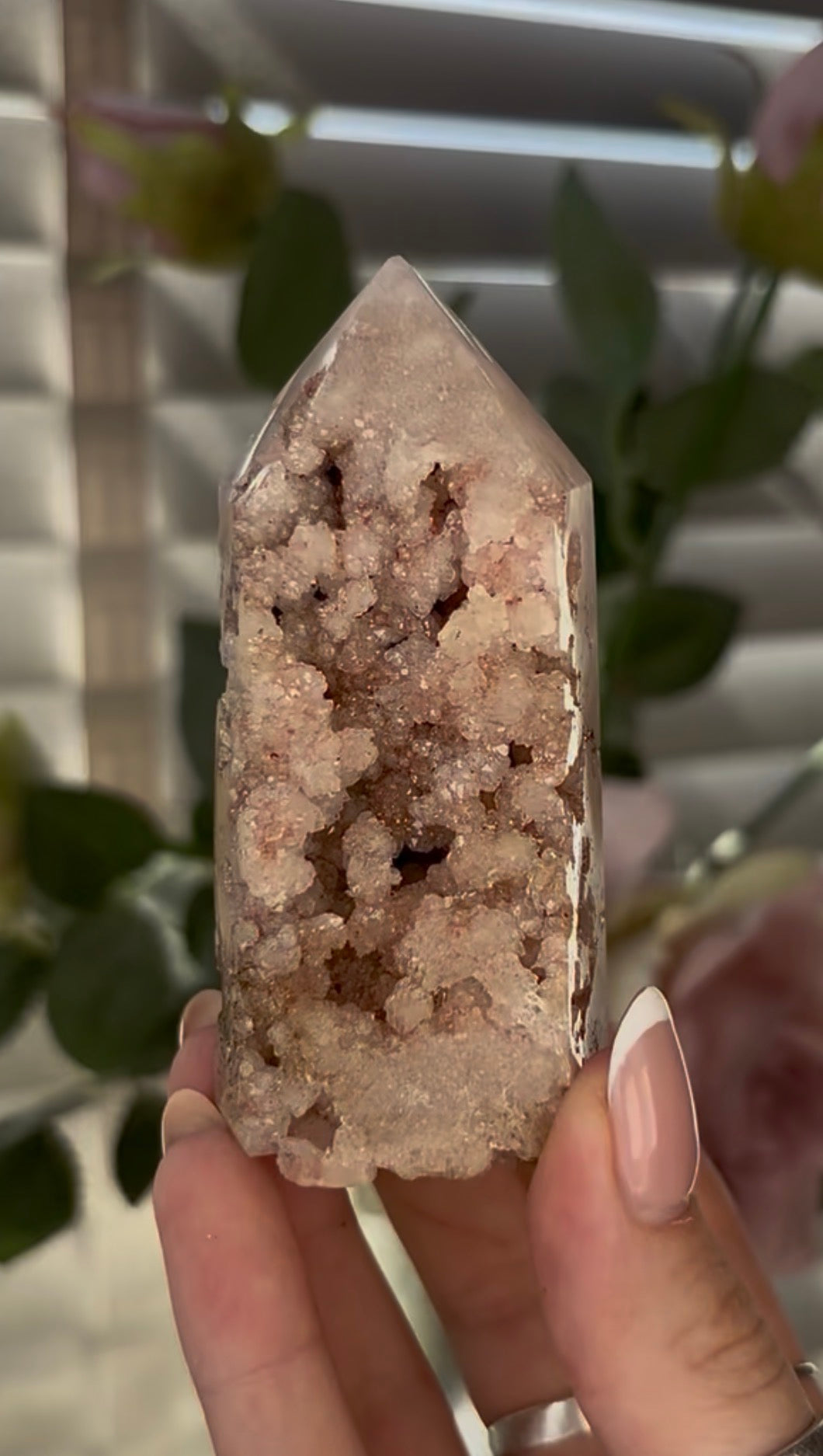 Cute, Pink amethyst tower 8.5cm(h) by 4cm(w)