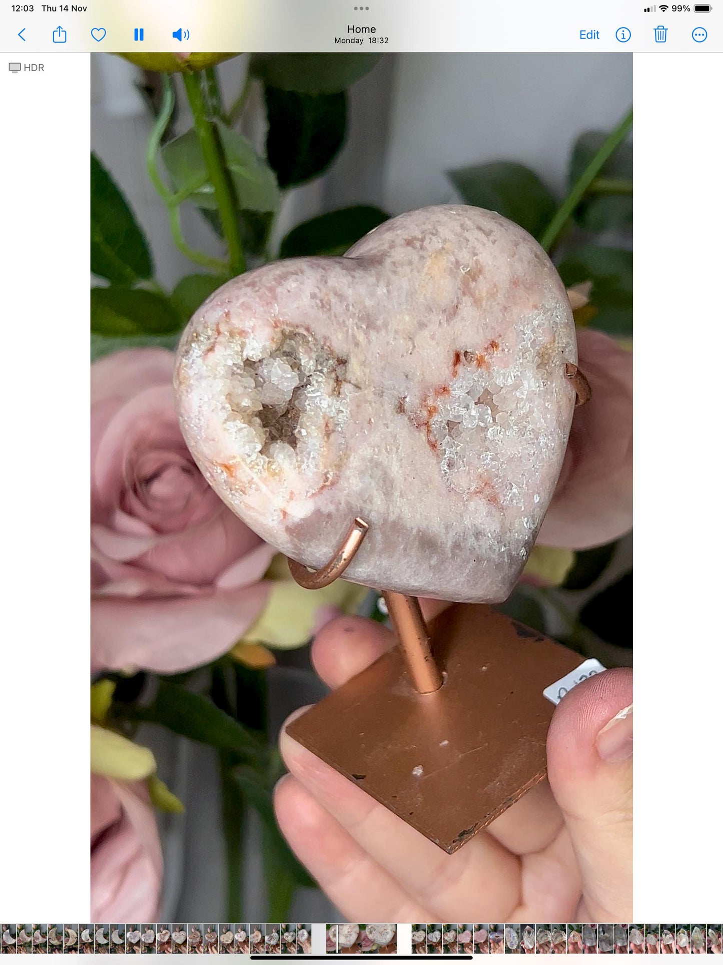 pink amethyst heart with quartz druzy comes with stand that is scratched (discount added)