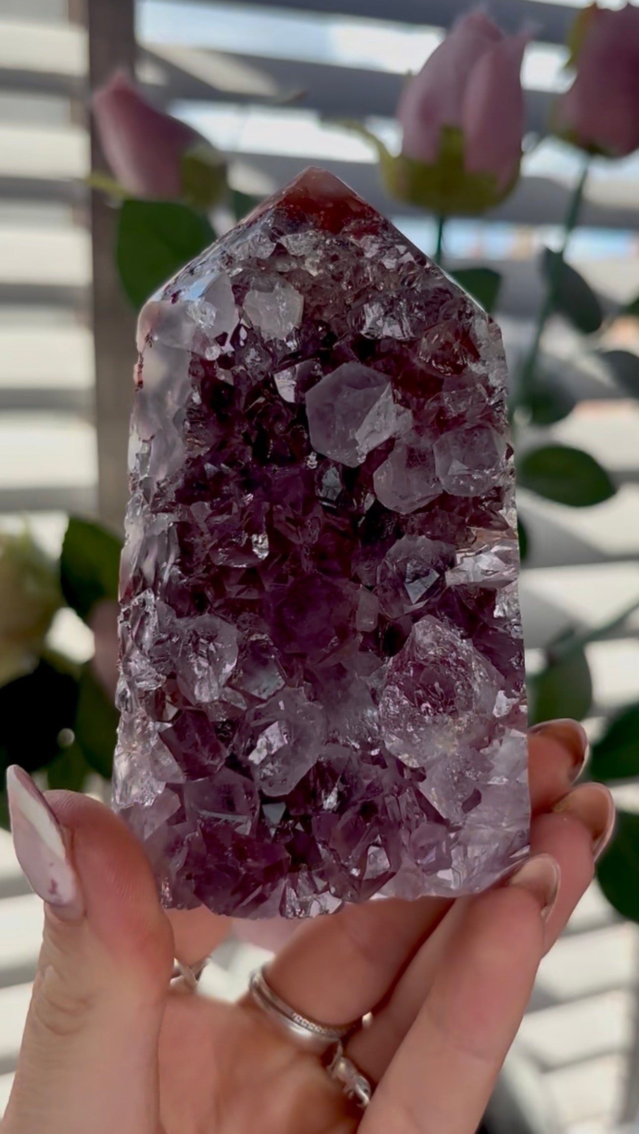 Beautiful, high quality, Pink amethyst tower with purple quartz & green jasper