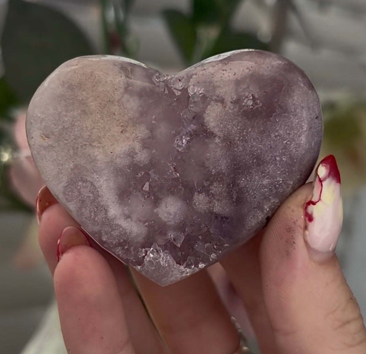 Mini pink amethyst heart - comes with stand