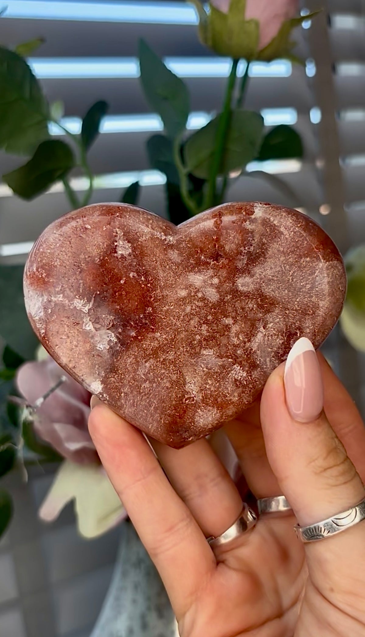 Gorgeous, pink amethyst heart- comes with stand