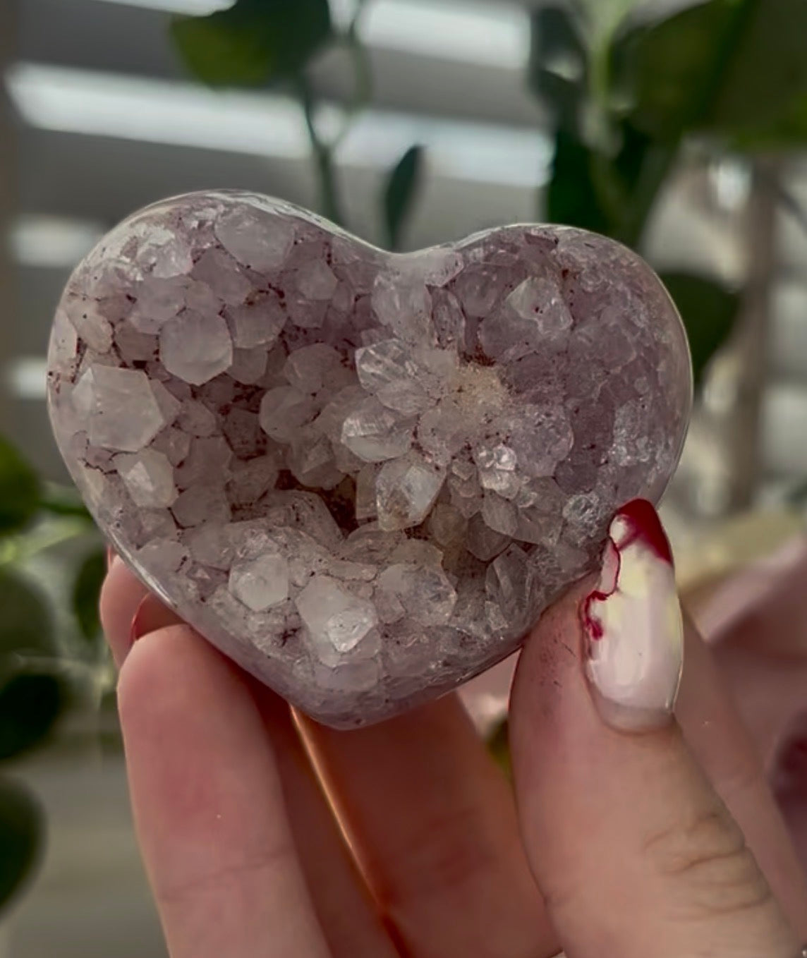 Mini pink amethyst heart - comes with stand