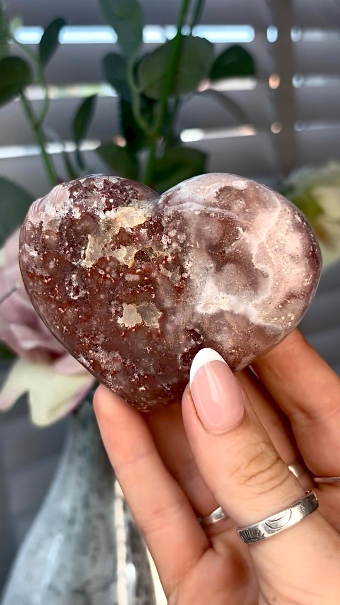 Gorgeous, pink amethyst heart - comes with stand