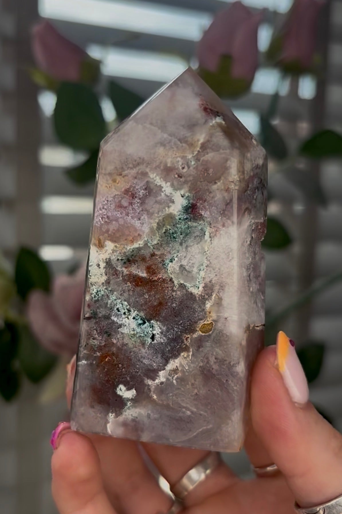 Beautiful, Pink amethyst & jasper tower