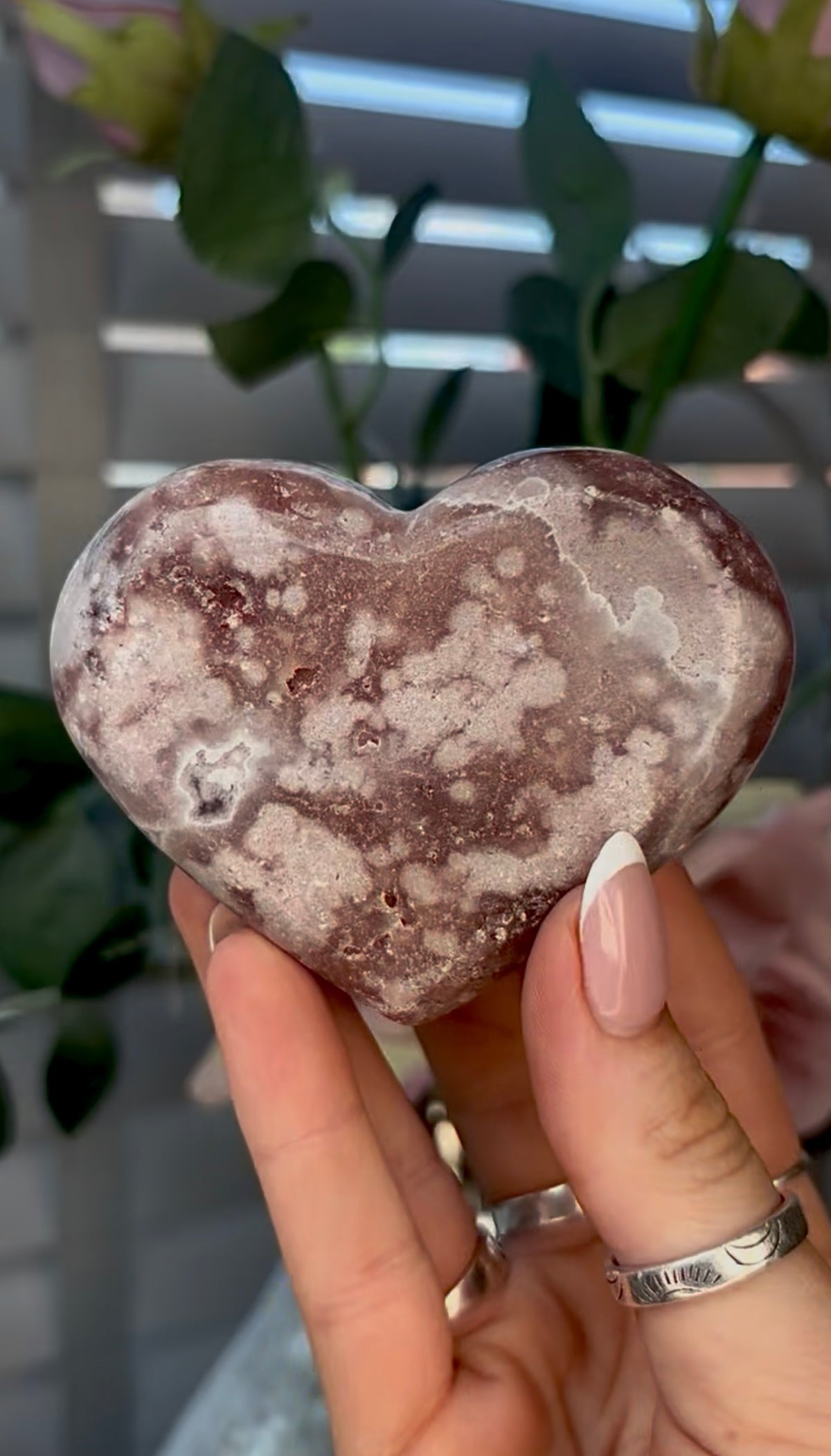 Gorgeous, pink amethyst heart - comes with stand