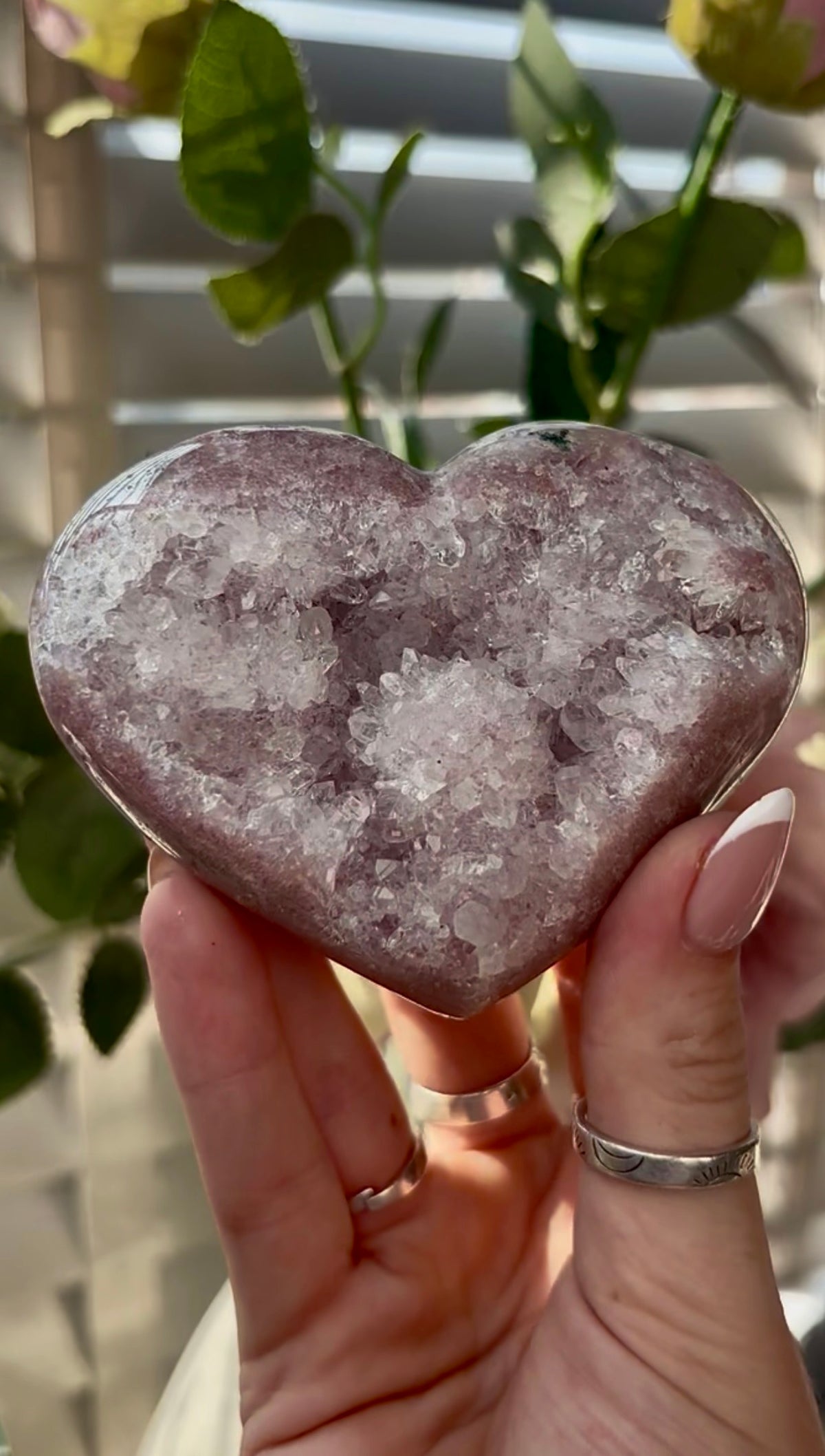 Gorgeous,  pink amethyst heart- comes with stand