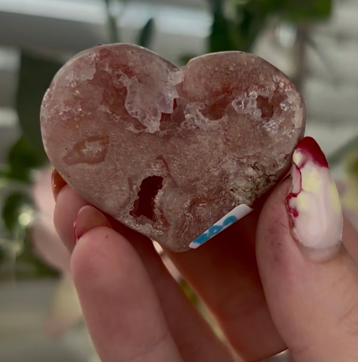 Mini pink amethyst heart - comes with stand