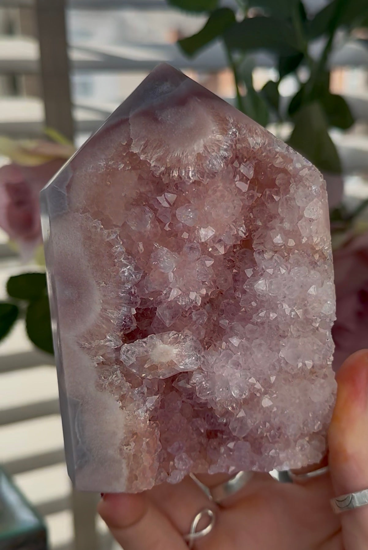 High quality Pink amethyst tower