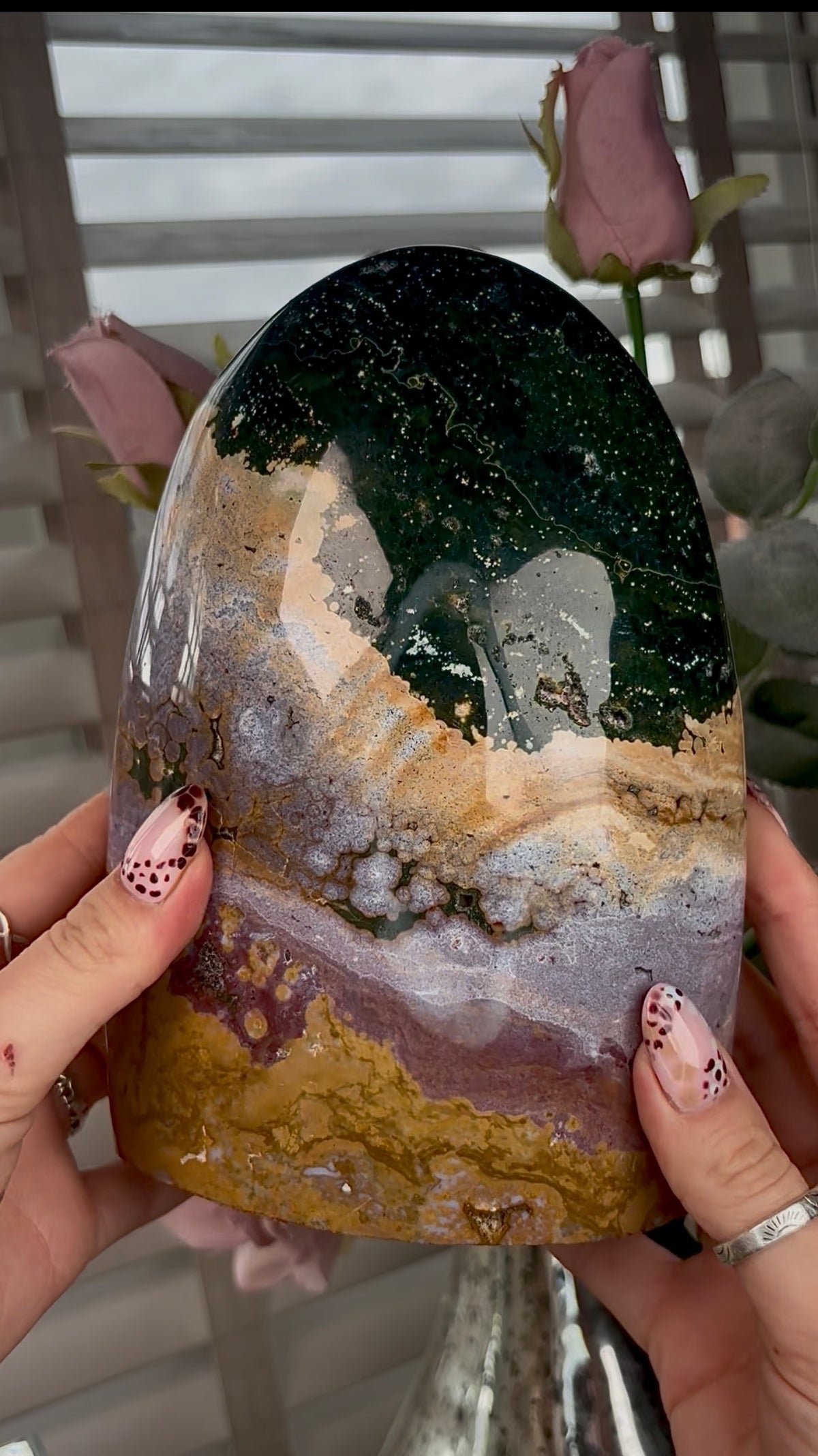 High quality, pink, mustard & green ocean jasper Freeform 2.340kg