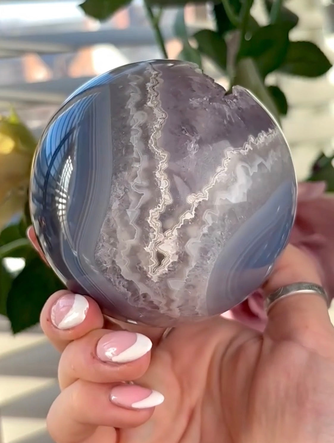 Gorgeous, high grade, blue banded, amethyst, agate sphere