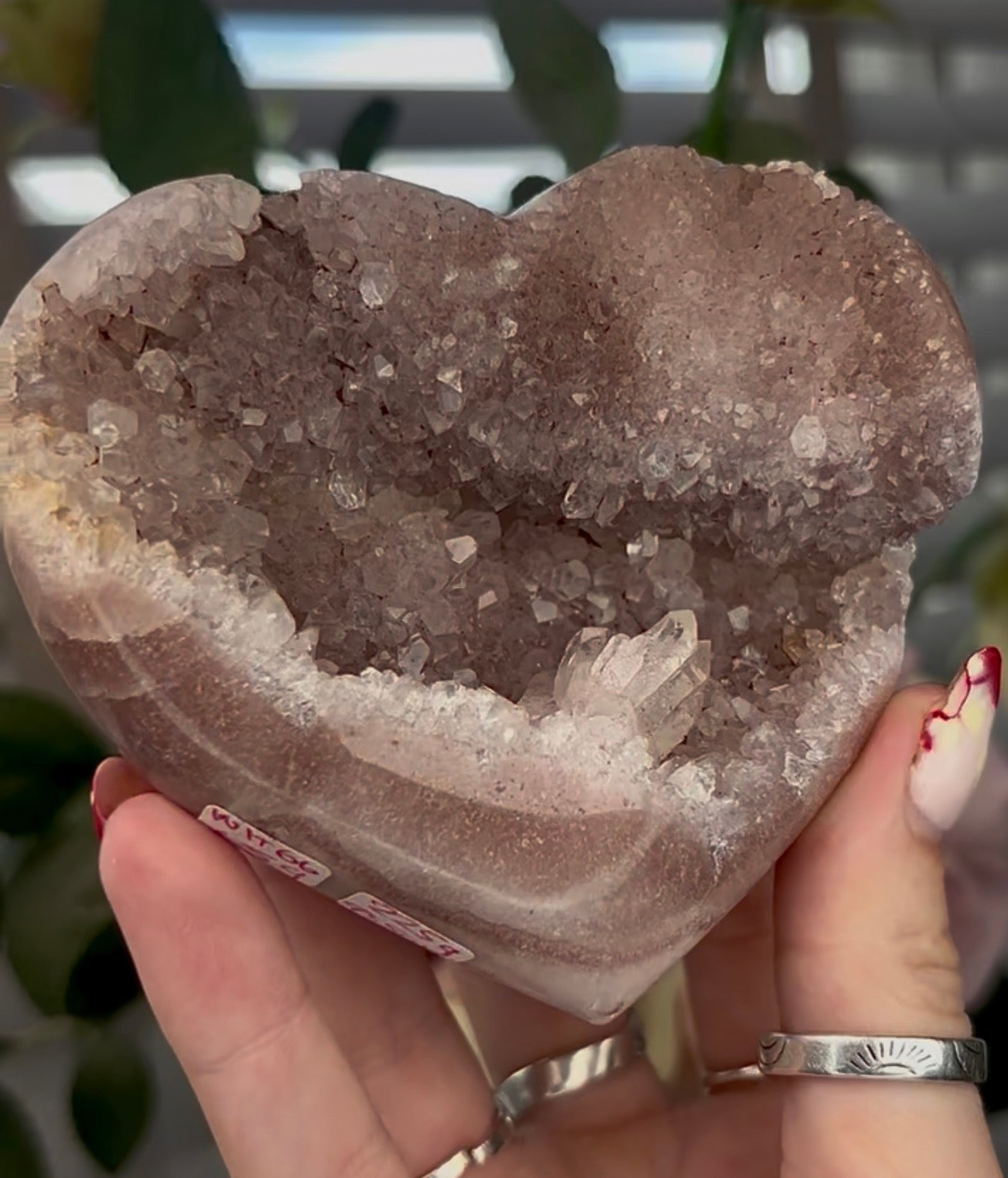 Druzy pink amethyst heart - comes with stand (9.5cm)