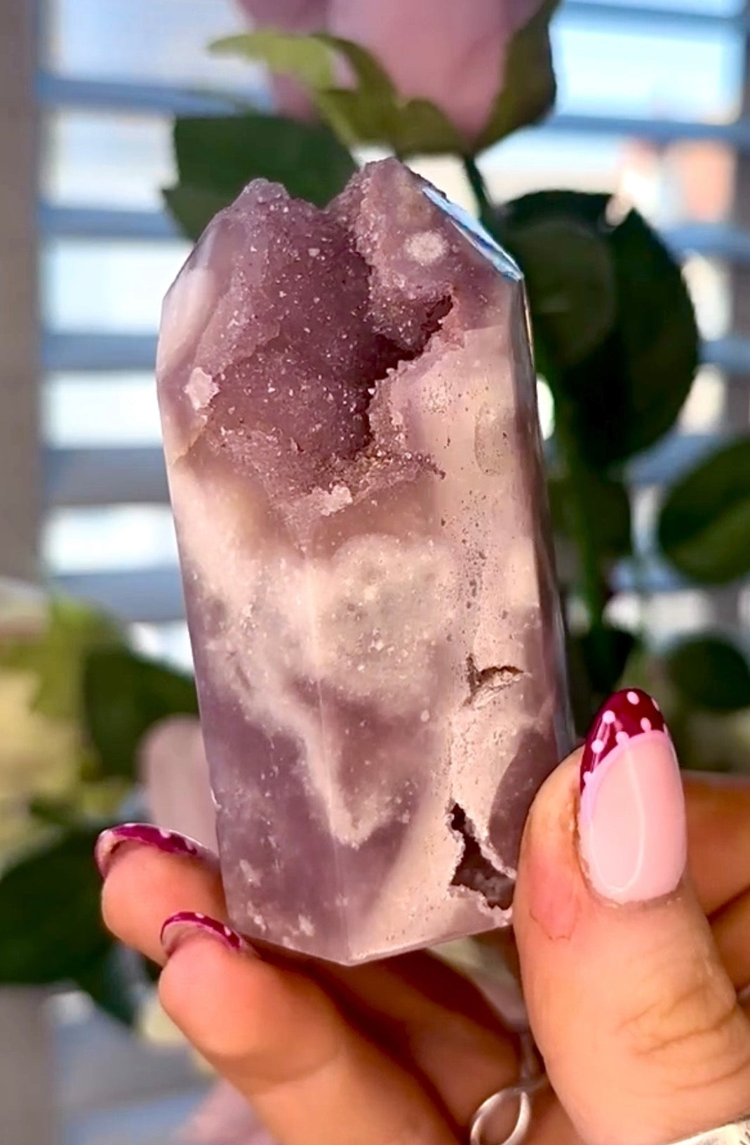Pink amethyst tower in lilac tones