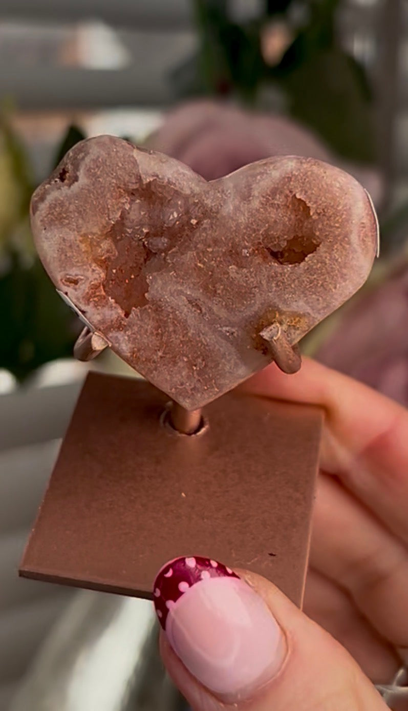 Mini pink amethyst heart - comes with stand