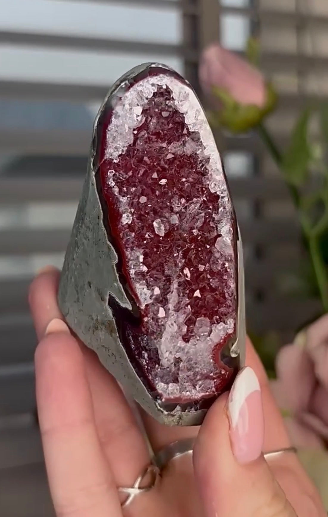 High quality, red rainbow amethyst cutbase