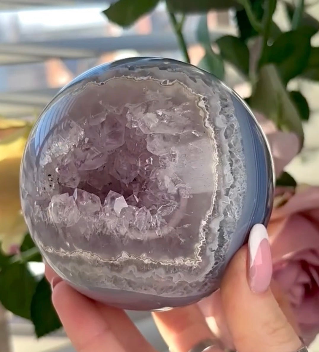 Gorgeous, high grade, blue banded, amethyst, agate sphere