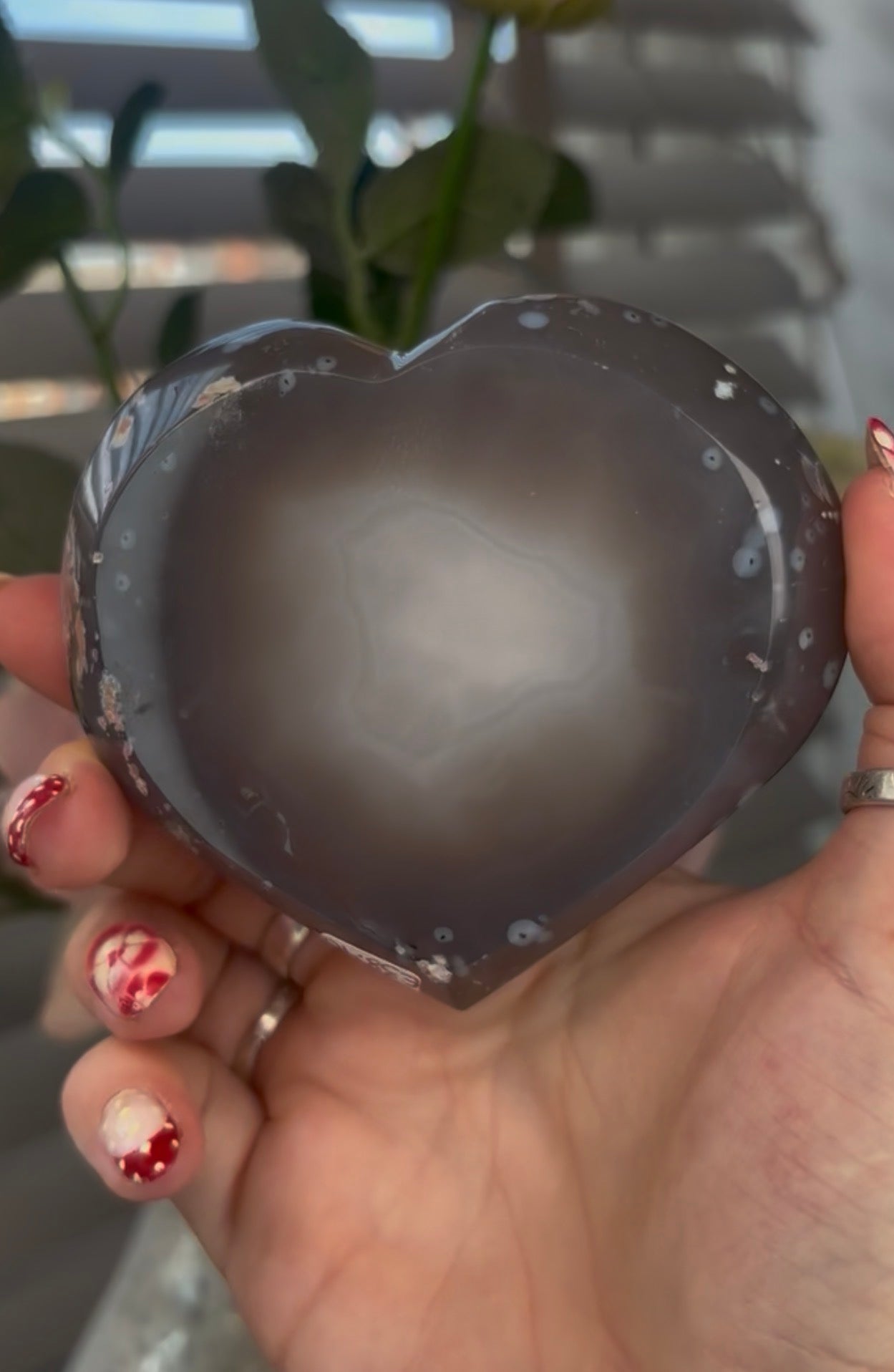 Beautiful, blue agate heart with druzy - stand included