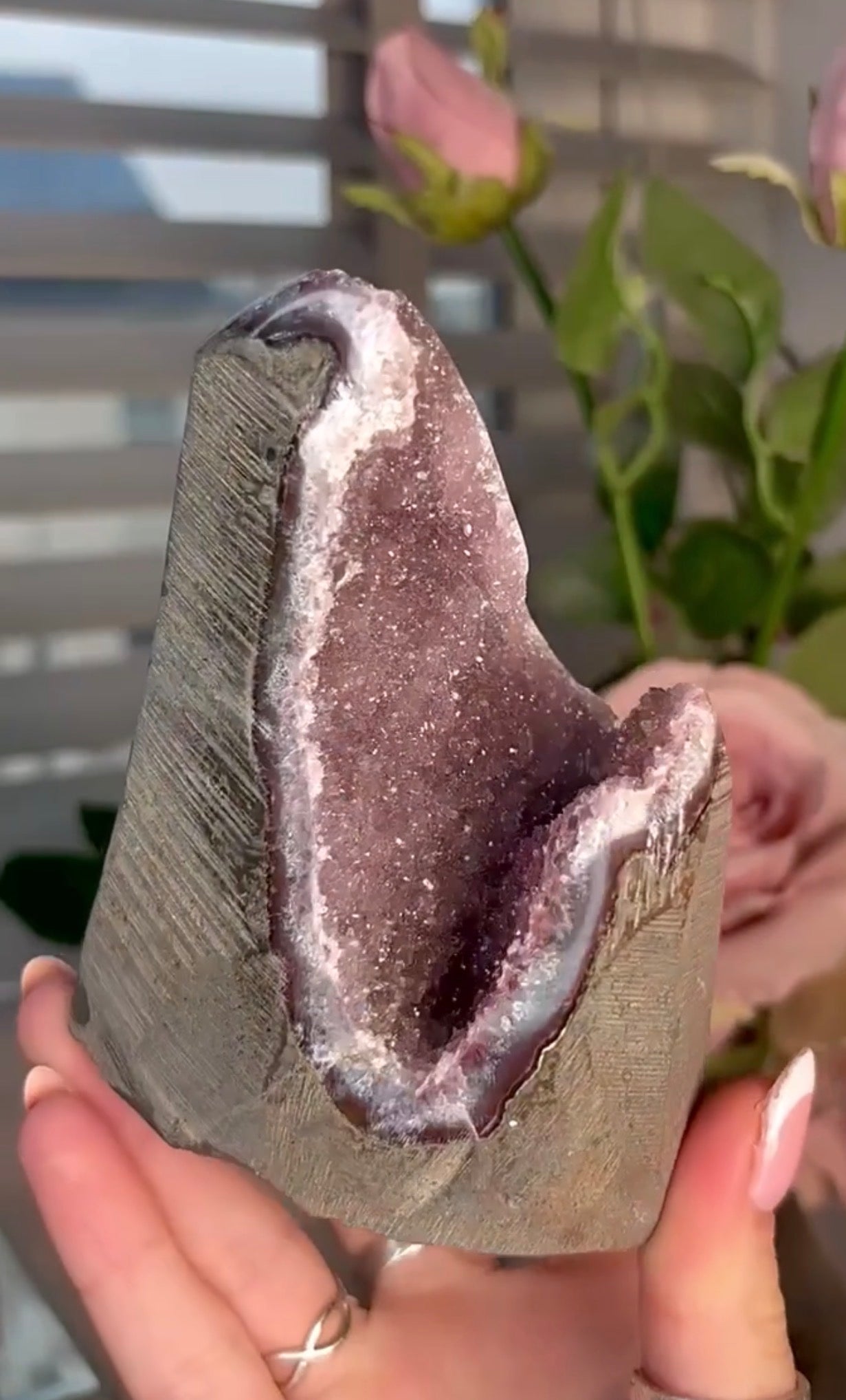 Pink toned amethyst cutbase