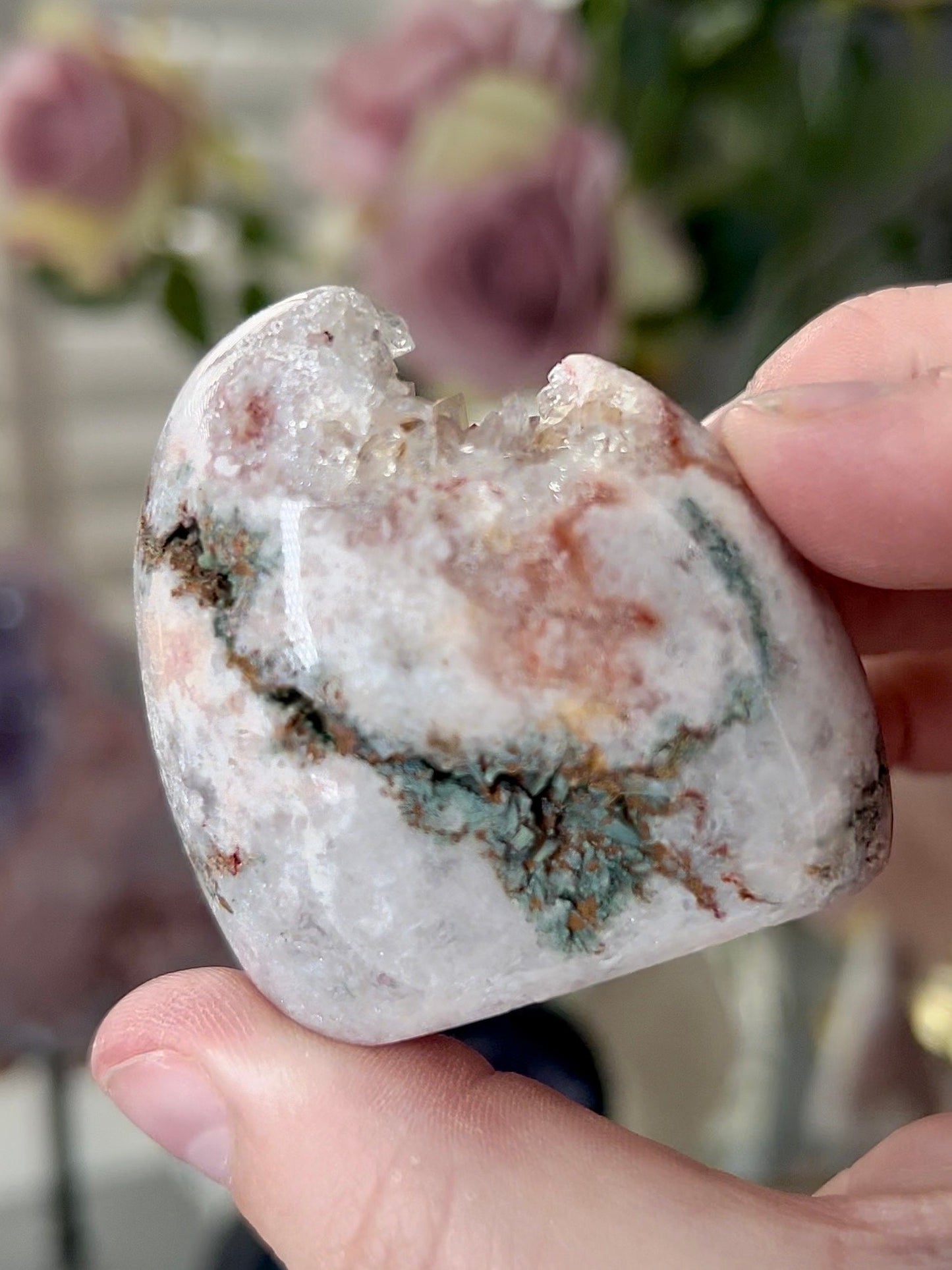 pink amethyst freeform within quartz and jasper