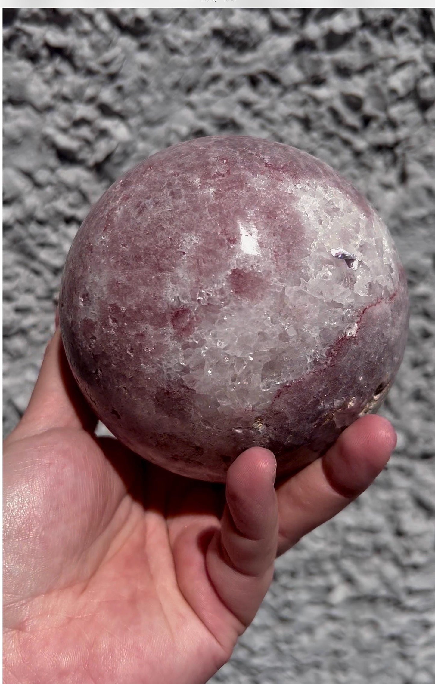 large, statement, pink amethyst sphere, with big, chunky, quartz teeth, cave 1.342kg