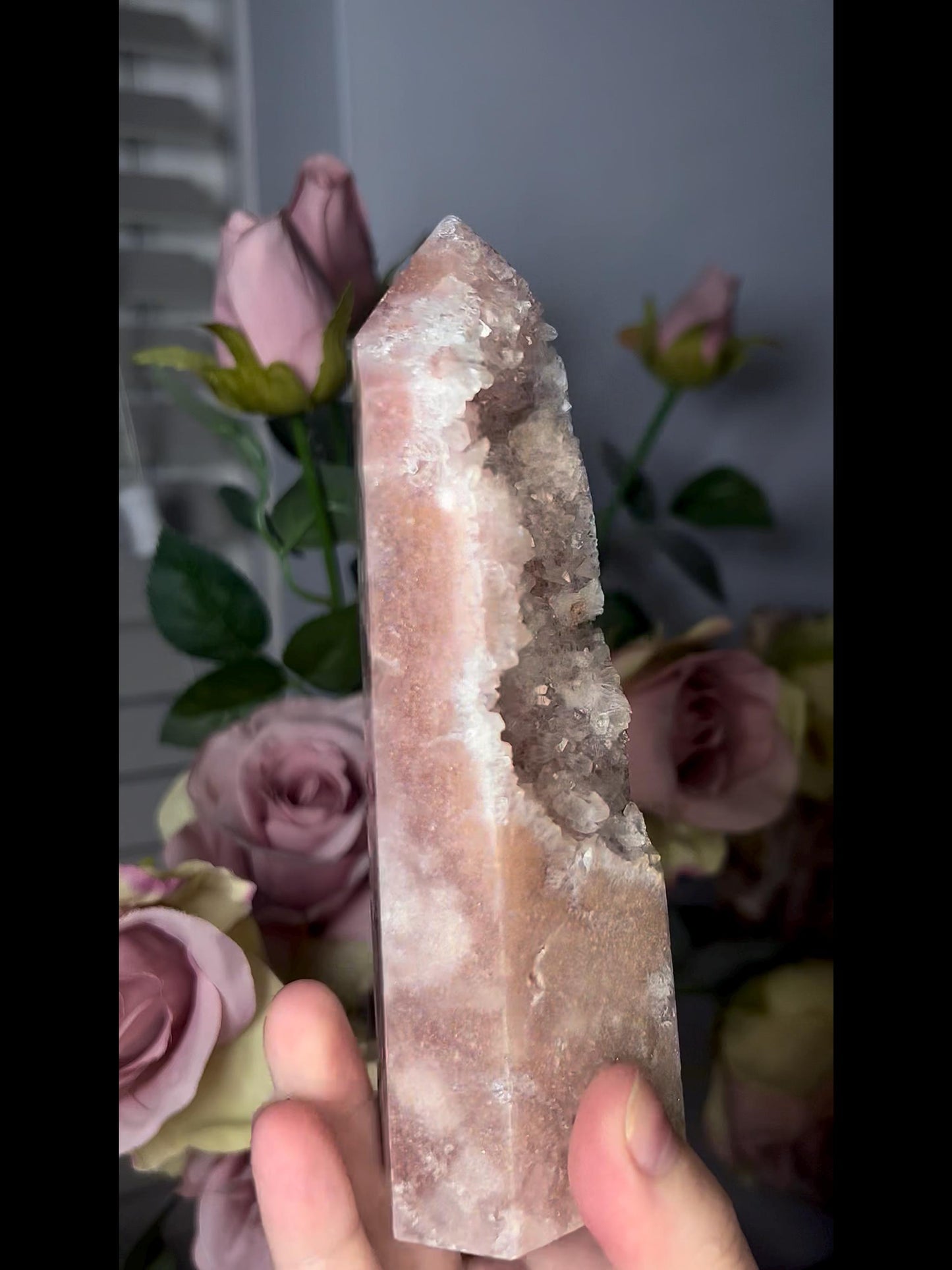 High grade, druzy pink amethyst tower 650g