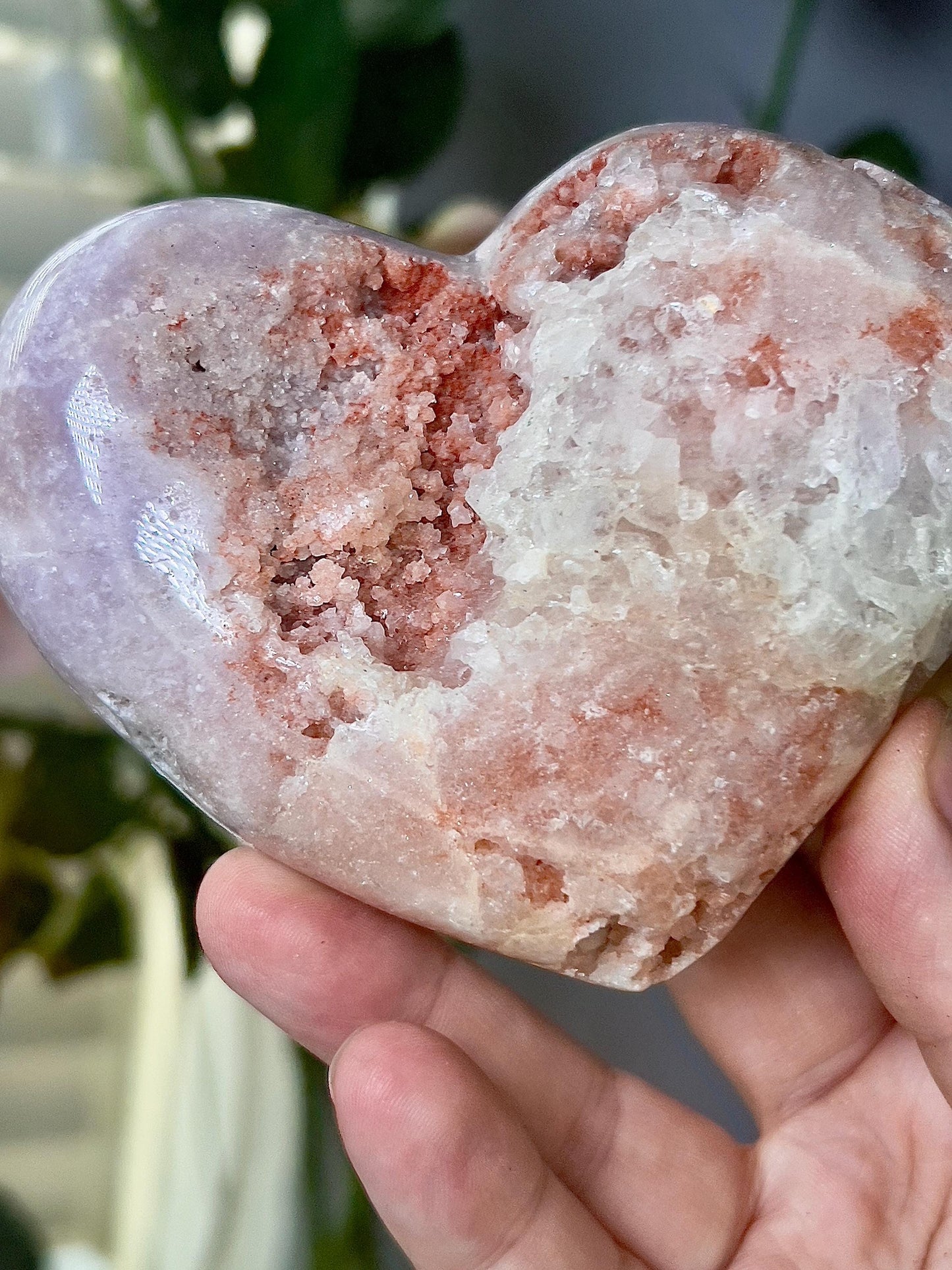 Pink amethyst heart in pink & peach tones with quartz and sugar druzy