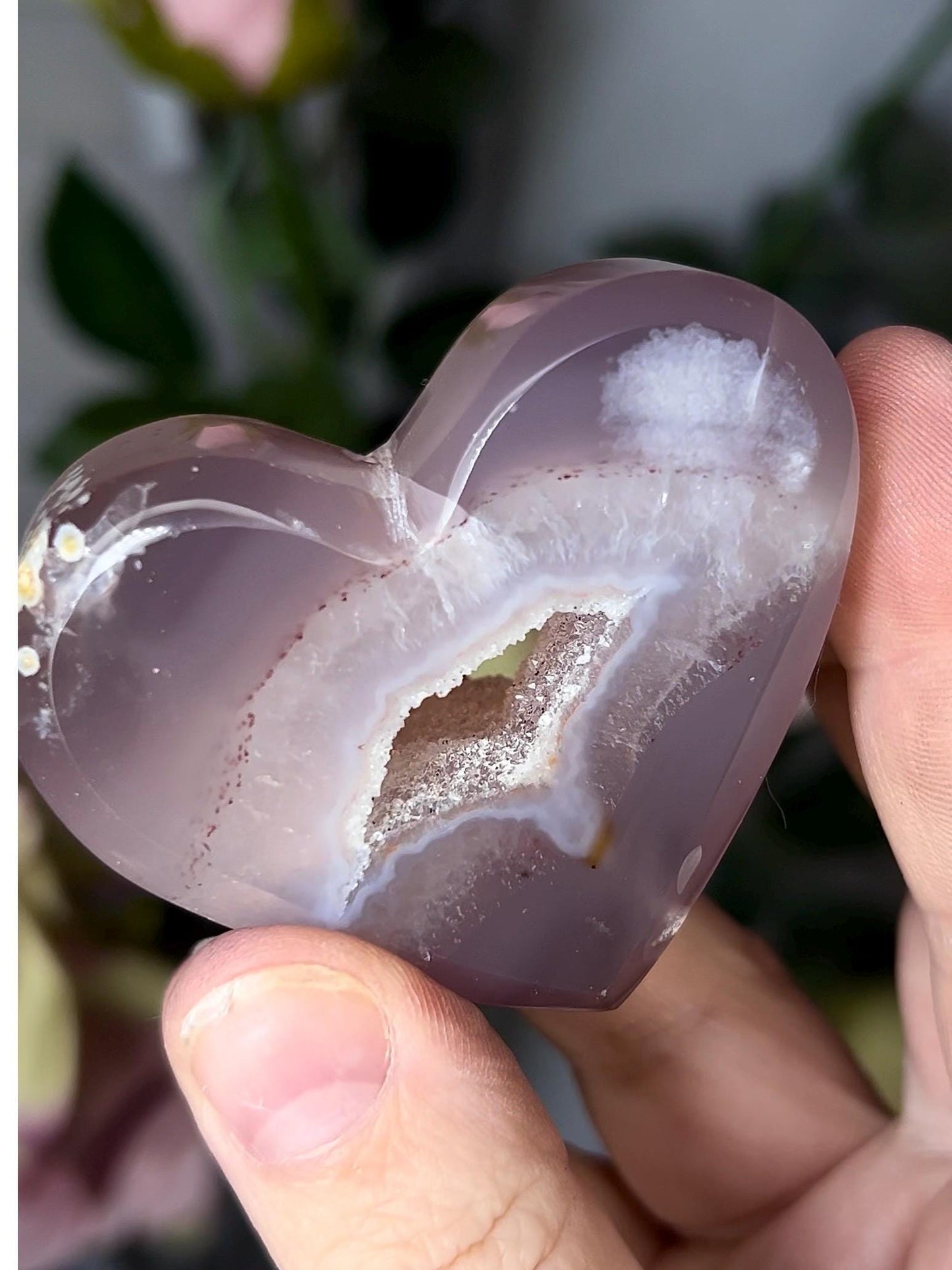 Mini agate heart with druzy cave