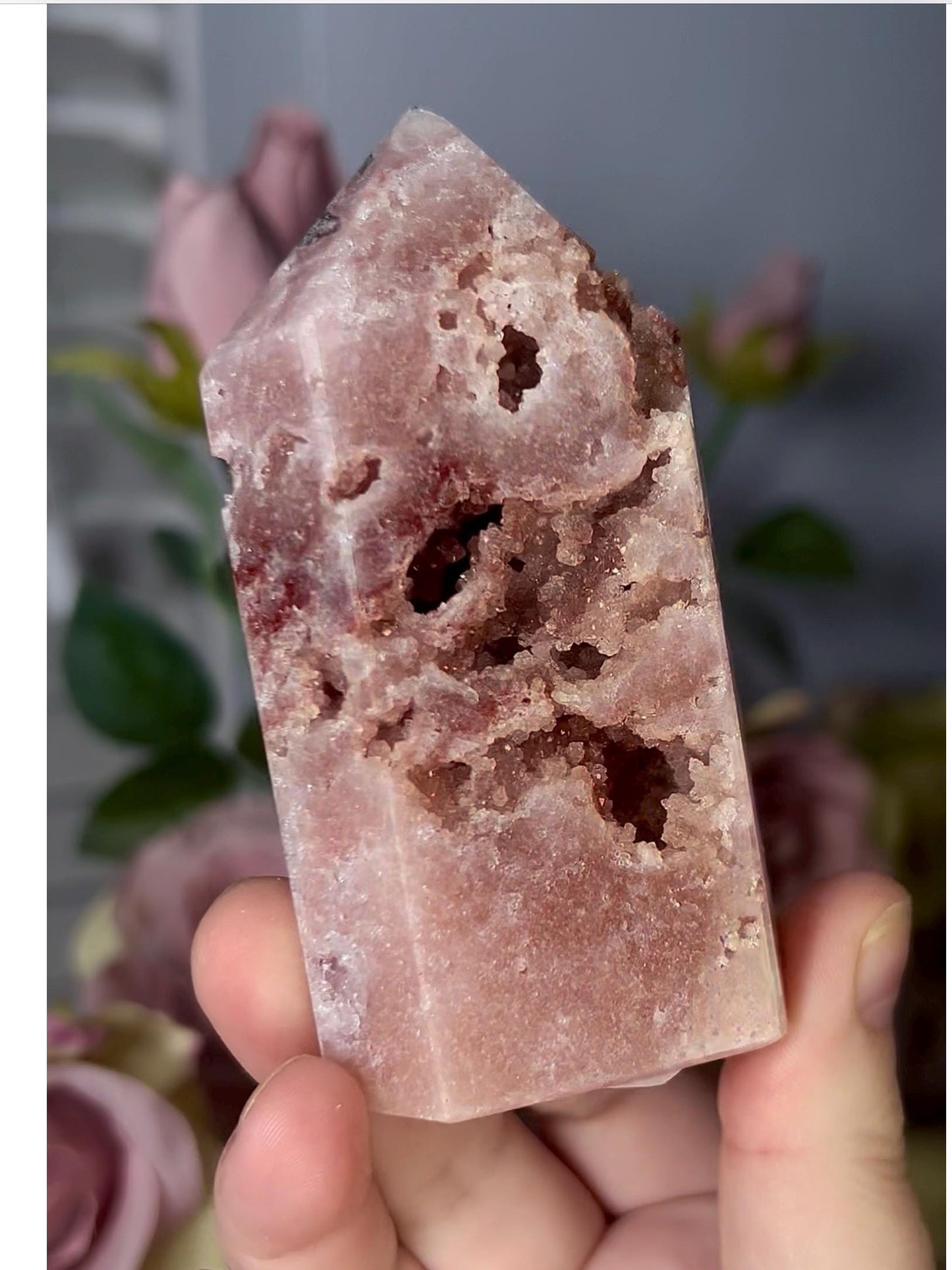 High grade, druzy, pink amethyst tower 193g