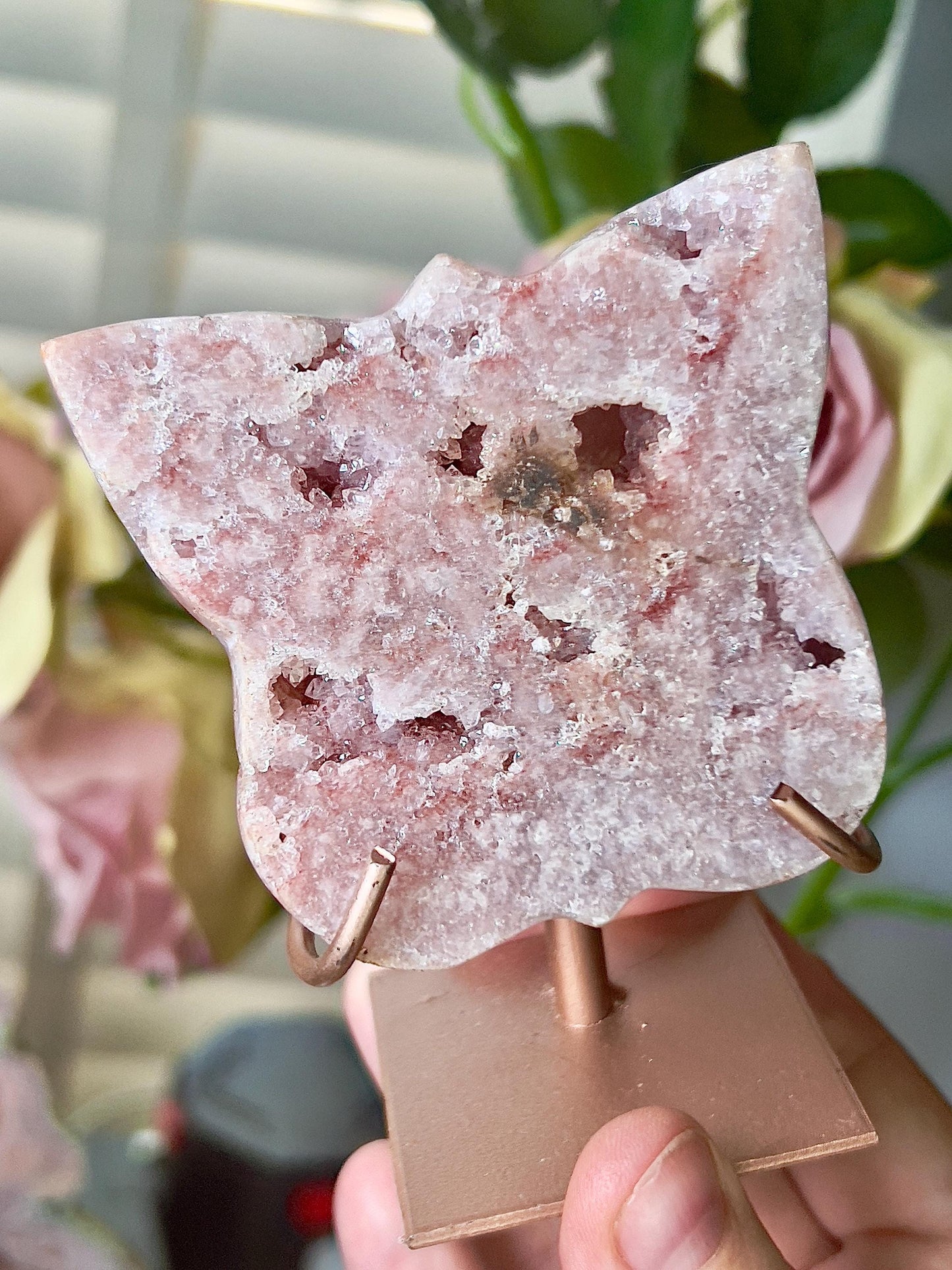 Pink amethyst butterfly on stand