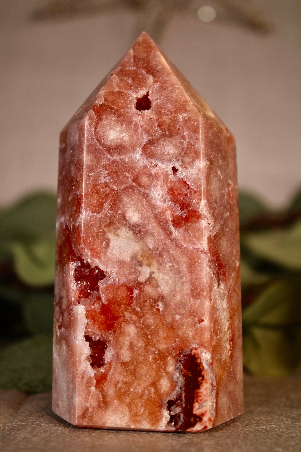 High quality Pink amethyst tower with quartz druzy formations 375g 11.5cm high