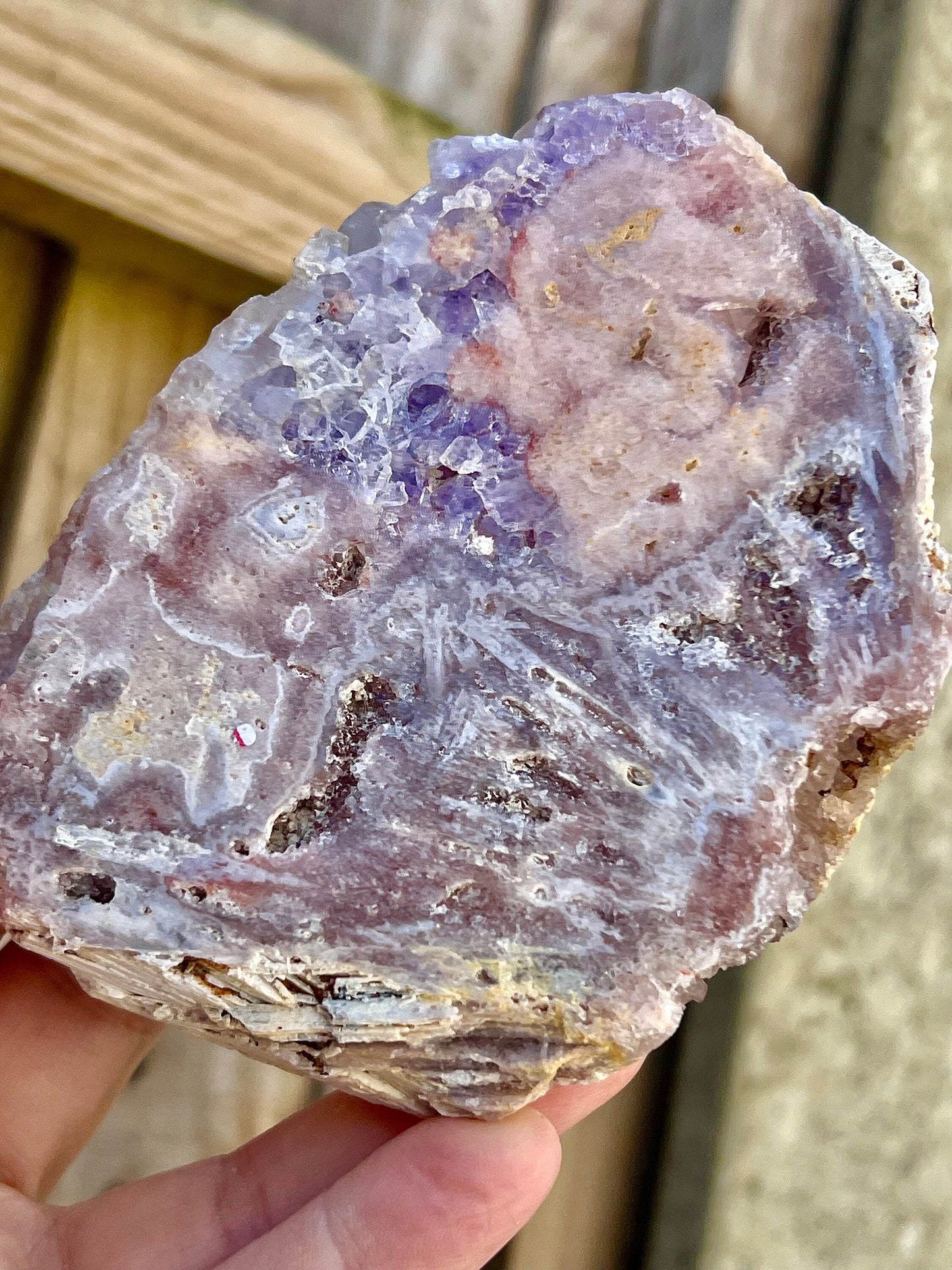 pink amethyst slab with purple quartz