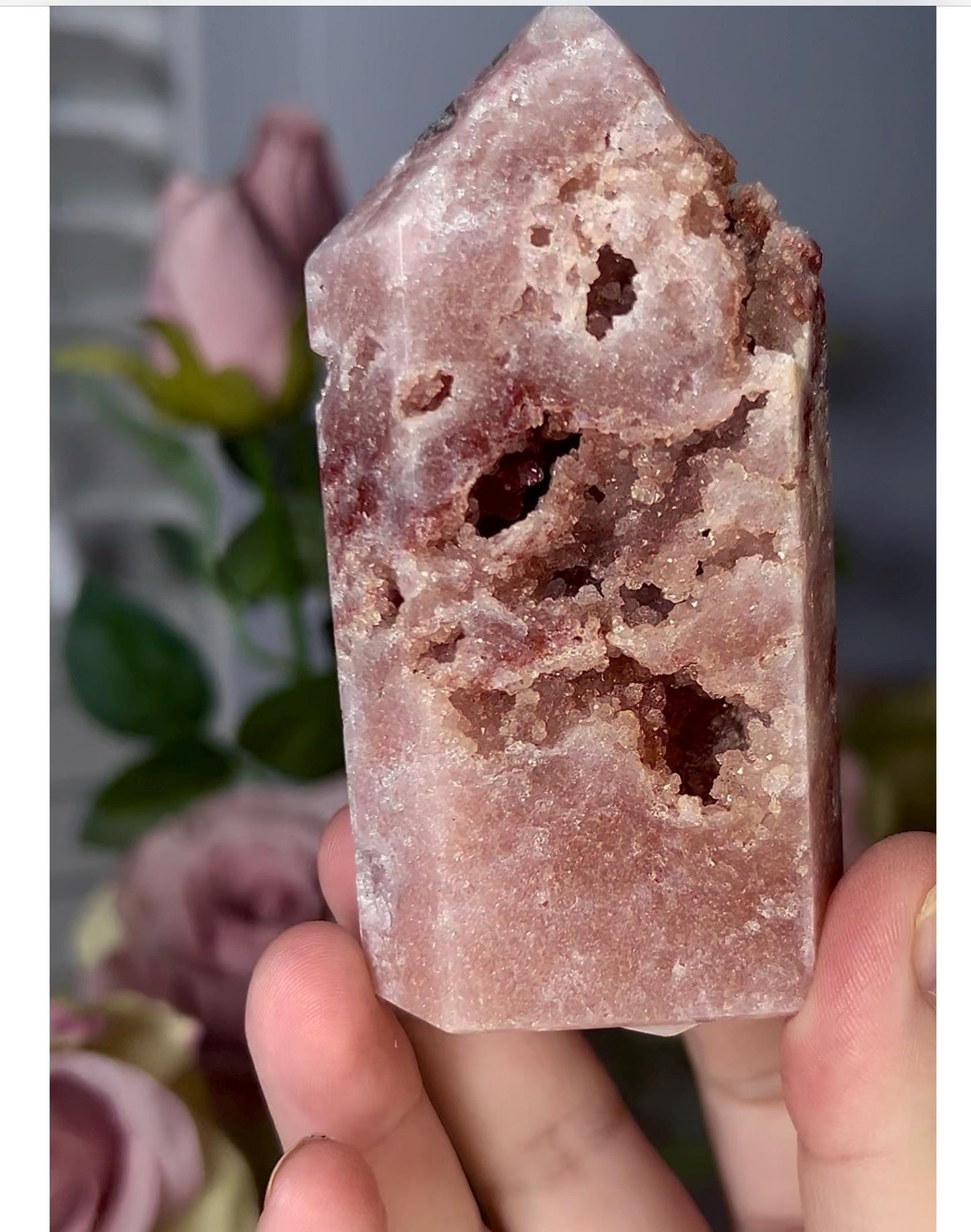 High grade, druzy, pink amethyst tower 193g