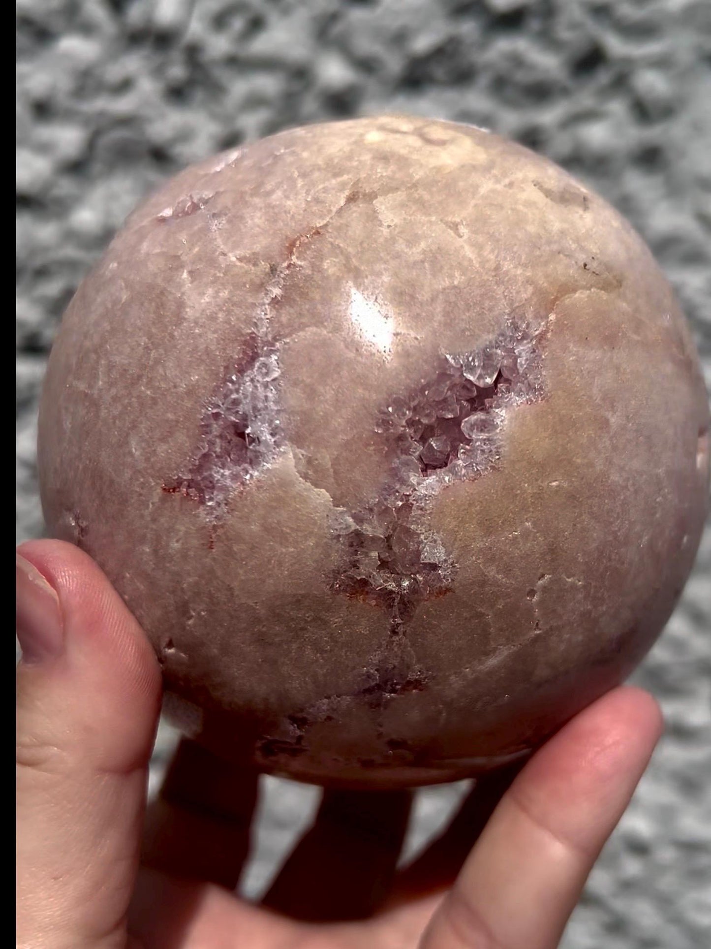 large, statement pink amethyst sphere 1.240kg