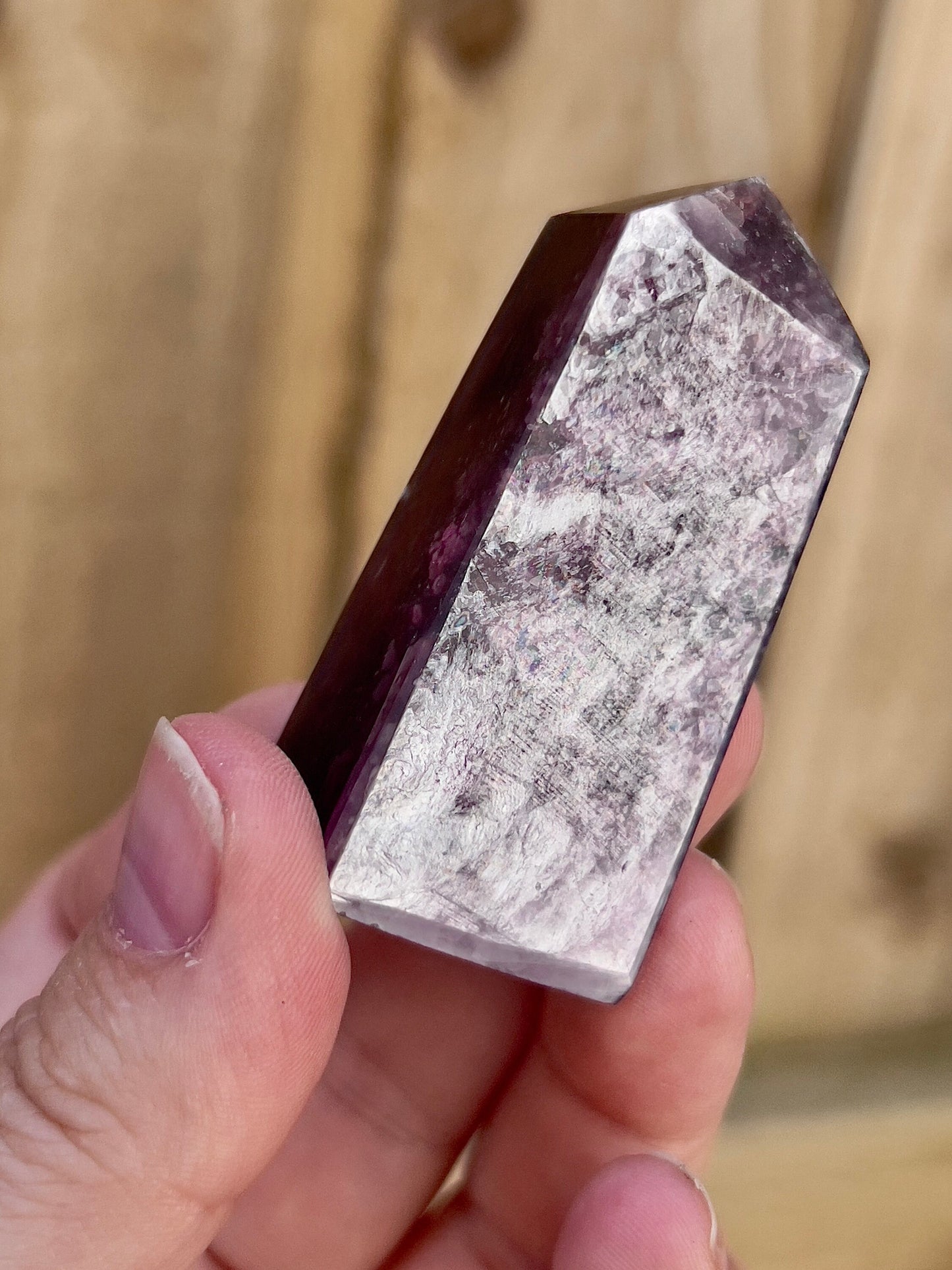 Gemmy lepidolite point