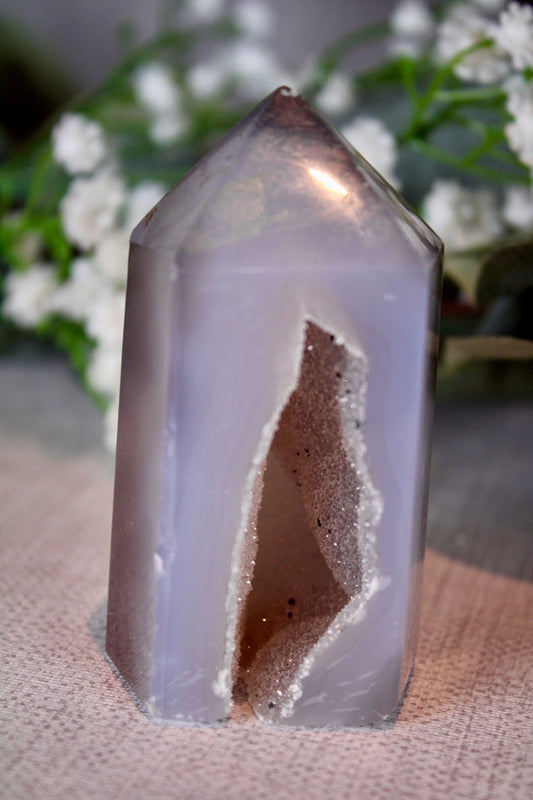 Natural, grey, druzy, agate, tower