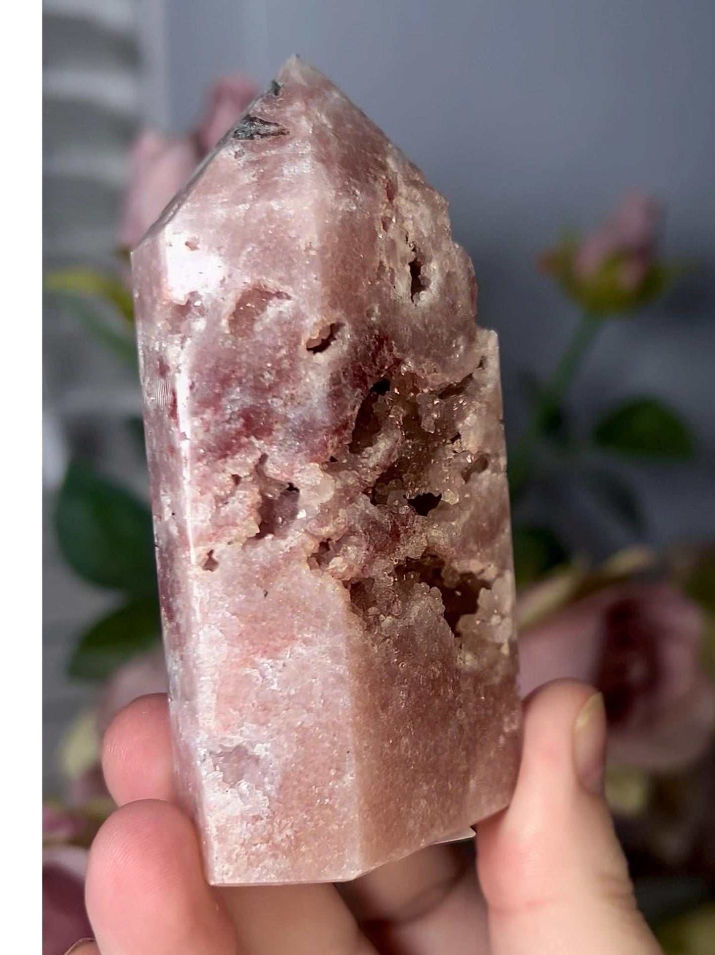 High grade, druzy, pink amethyst tower 193g