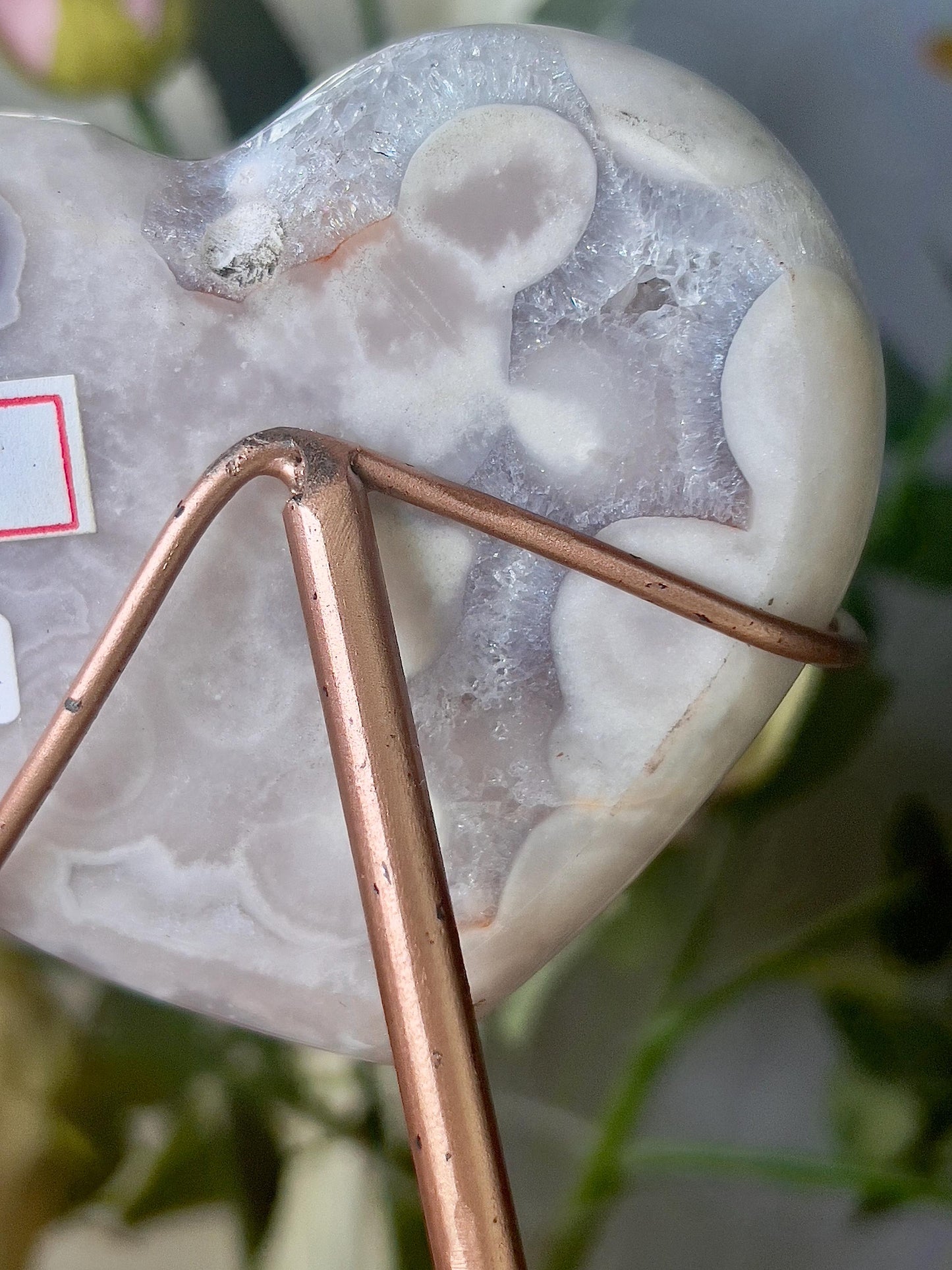 Pink amethyst heart on stand - it is scratched but can be repainted easily (discount already applied)