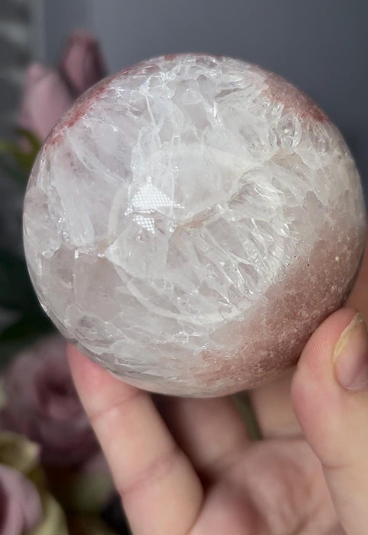 High grade, pink amethyst sphere with quartz 521g