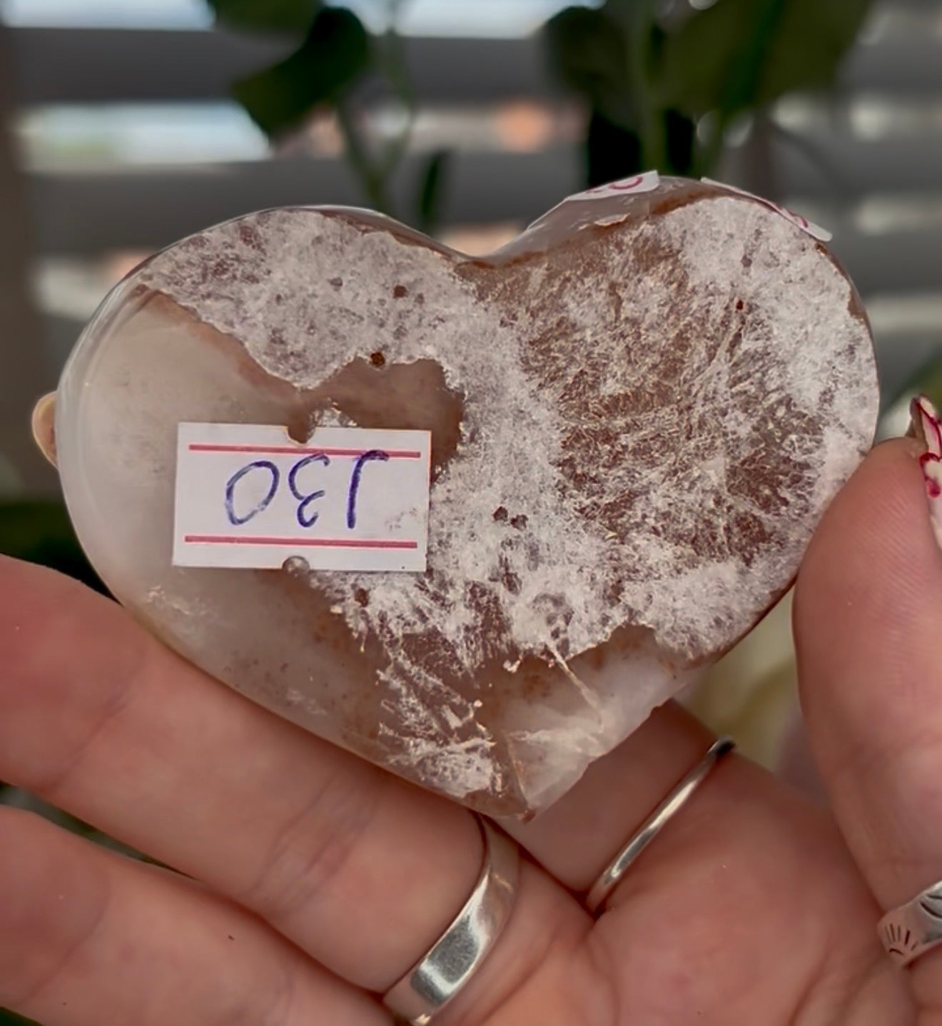 Light toned, pink amethyst heart - comes with stand (7cm)