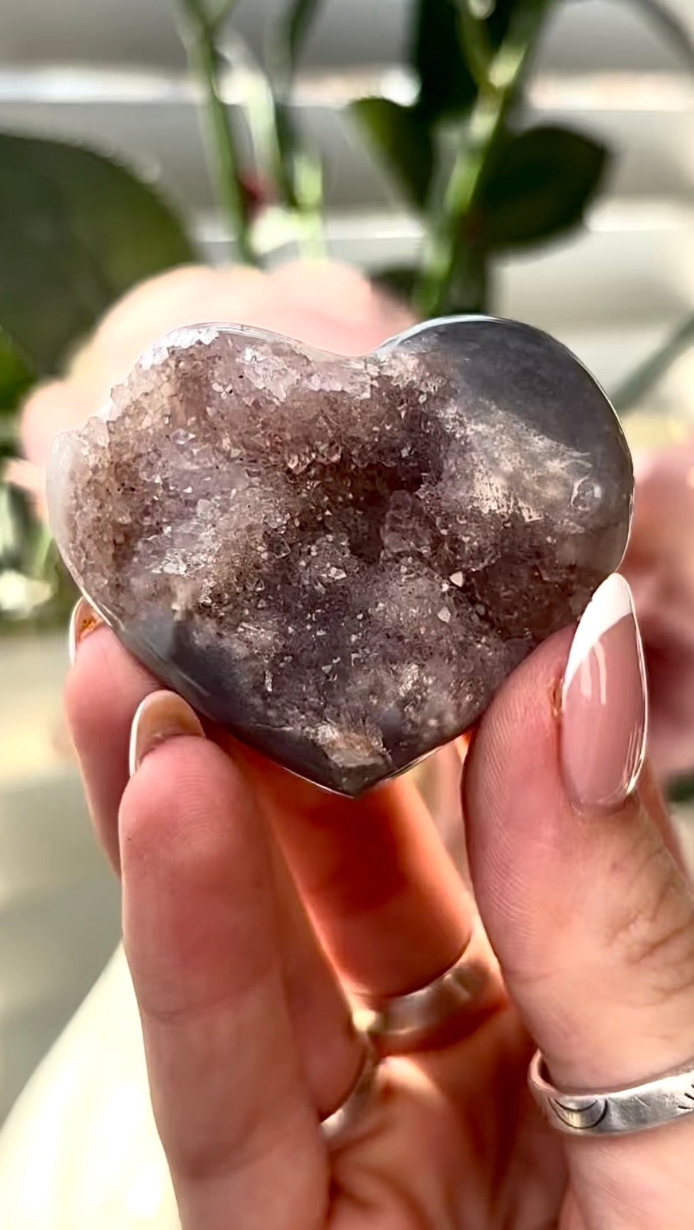 Gorgeous, druzy, pink amethyst heart- comes with stand