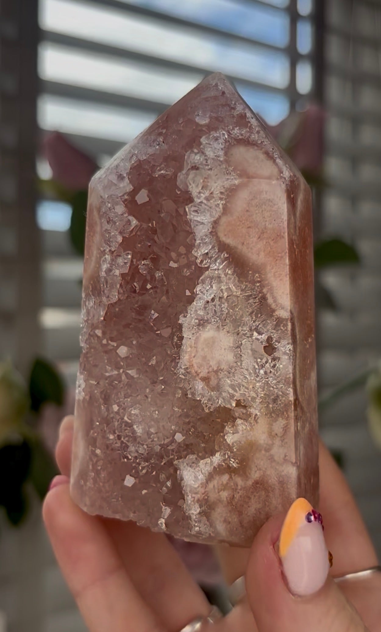 Beautiful, high quality, Pink amethyst tower in peach tone