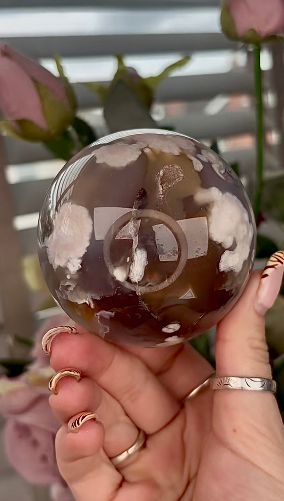 Stunning!! Super high quality, Druzy, green chlorite x blue flower agate sphere