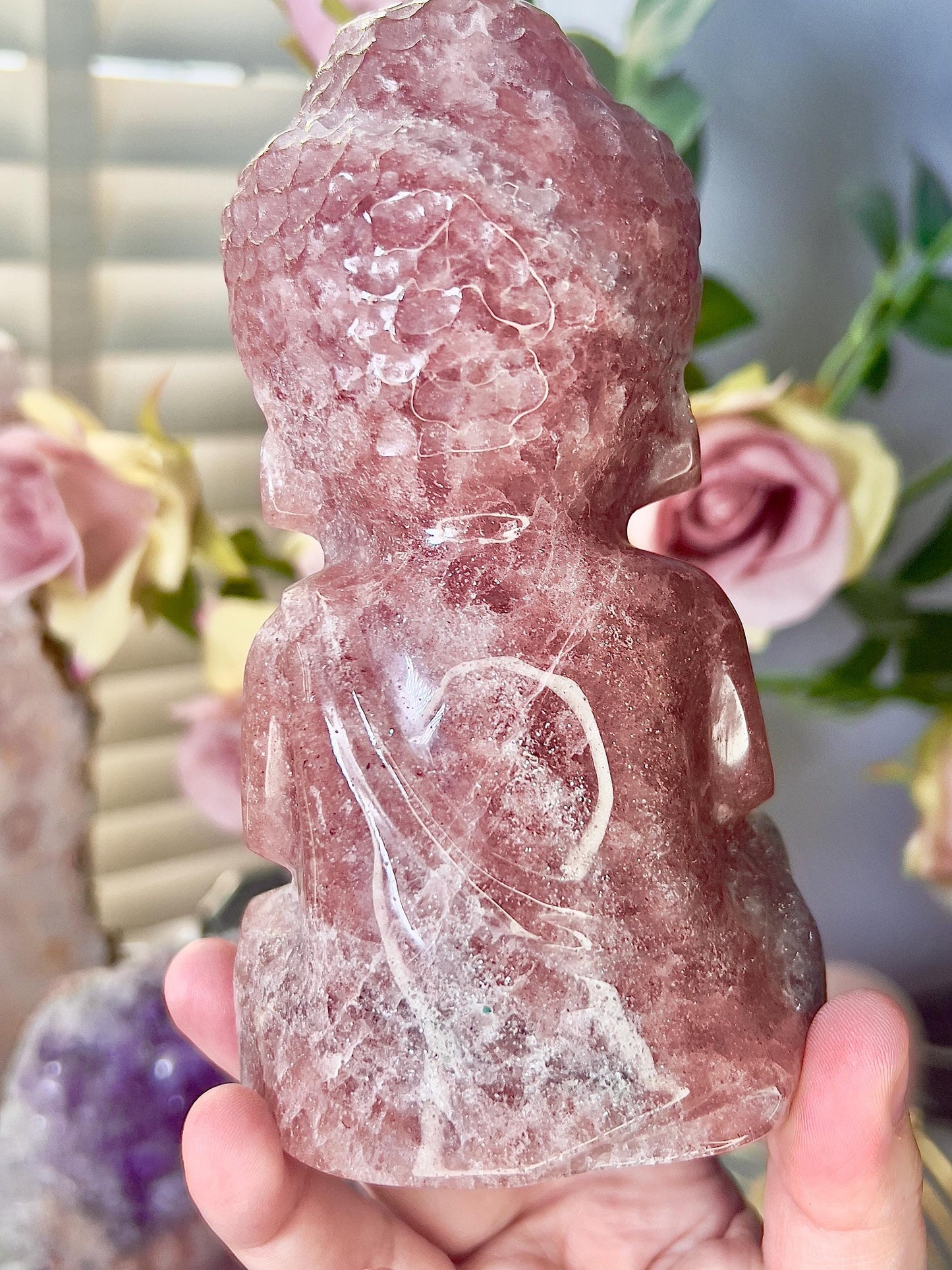 Large, high quality, Strawberry quartz, baby buddah