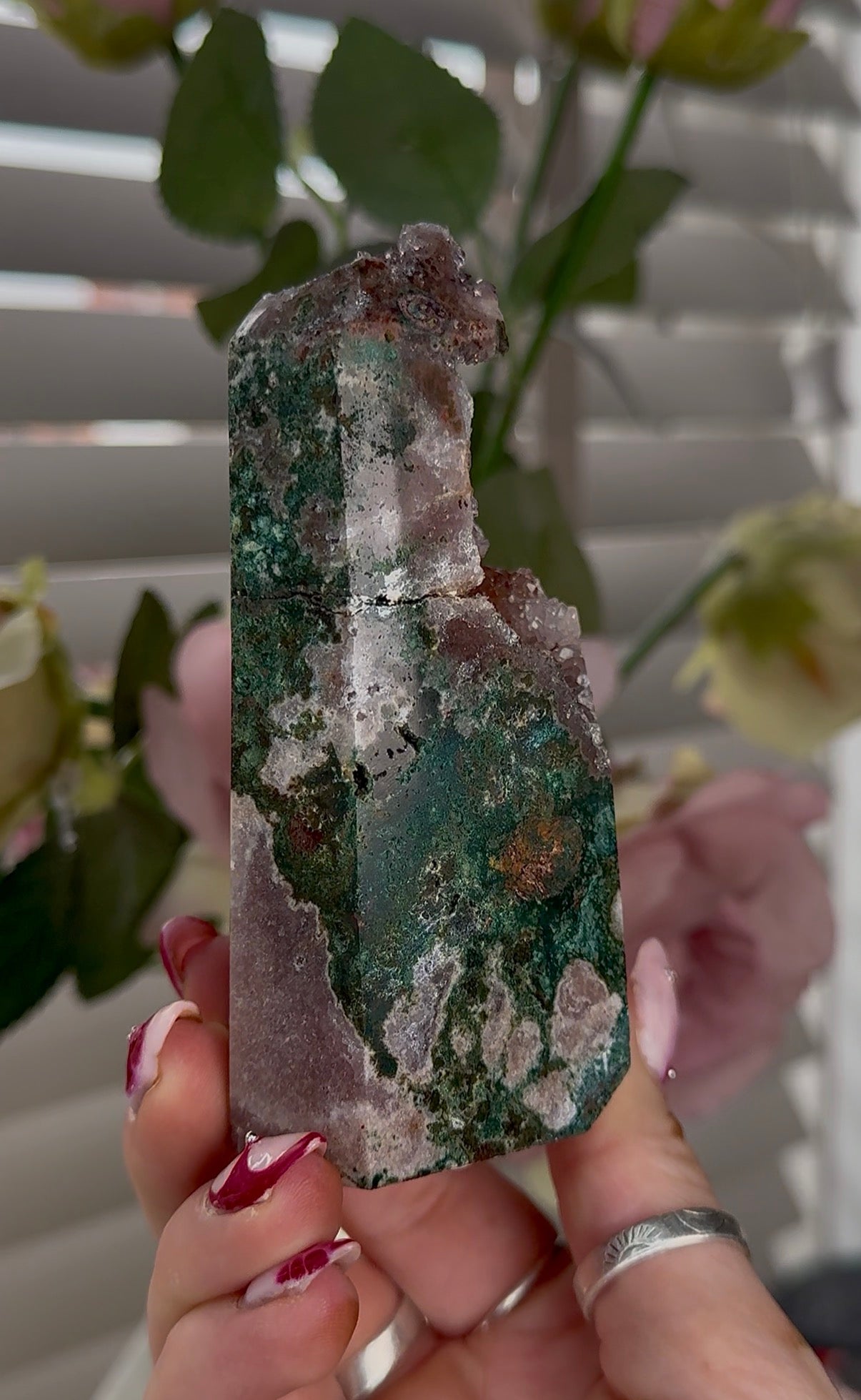 High quality Pink amethyst tower with jasper 11cm(h) 5cm(w)